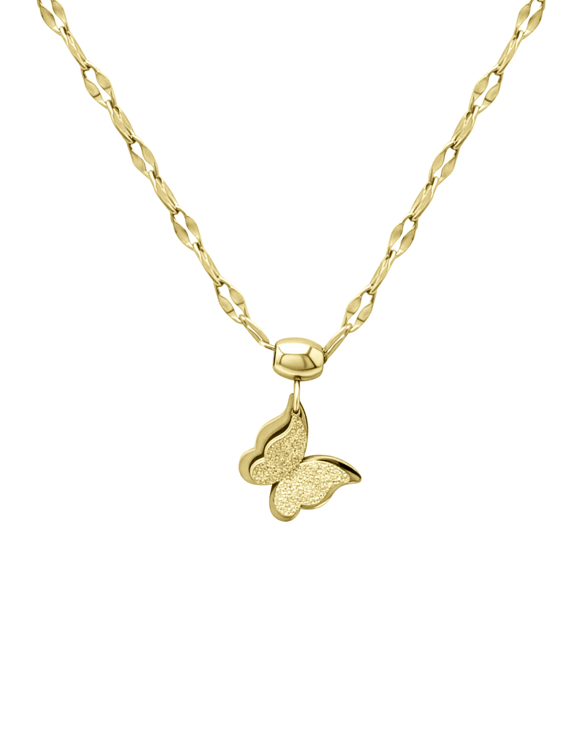 COLLIER EN ACIER DORE PENDENTIF PAPILLON AVEC PAILLETTES