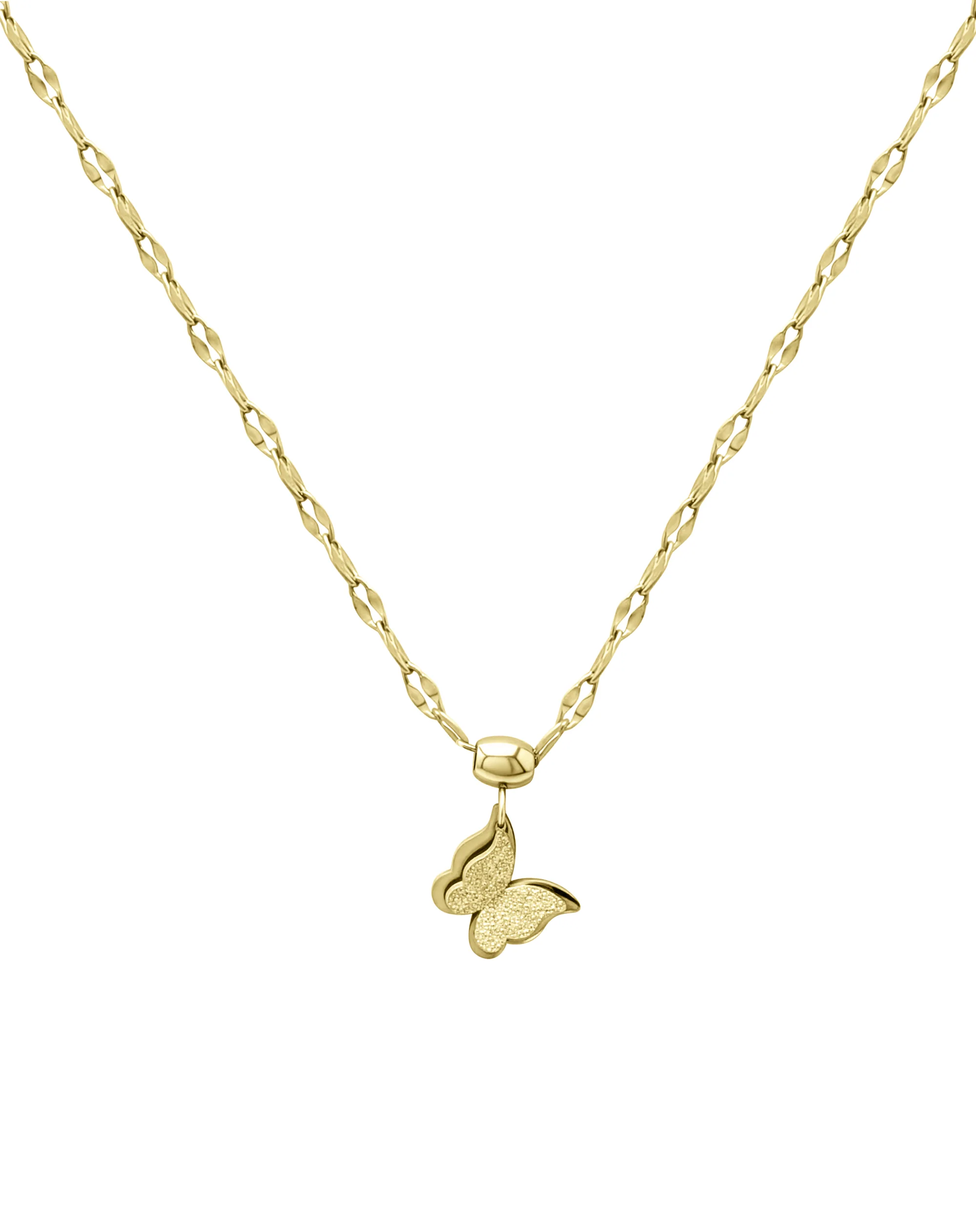 COLLIER EN ACIER DORE PENDENTIF PAPILLON AVEC PAILLETTES - Image 3