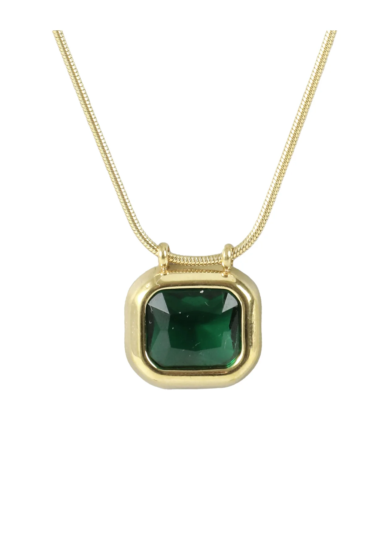 COLLIER EN ACIER DORÉ PENDENTIF RECTANGLE ÉMERAUDE - Image 4