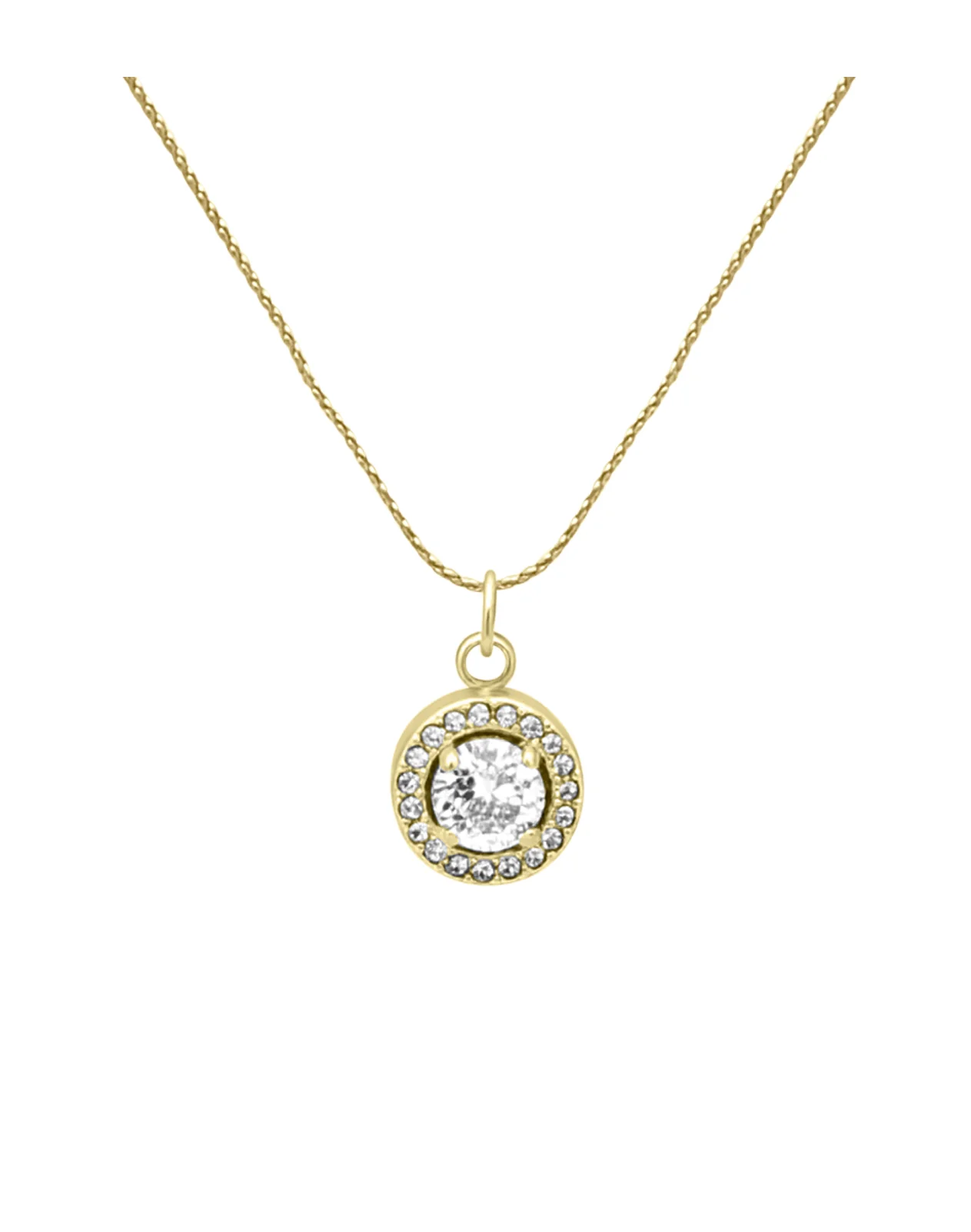 COLLIER EN ACIER DORE PENDENTIF ROND AVEC STRASS ET SOLITAIRE - Image 4
