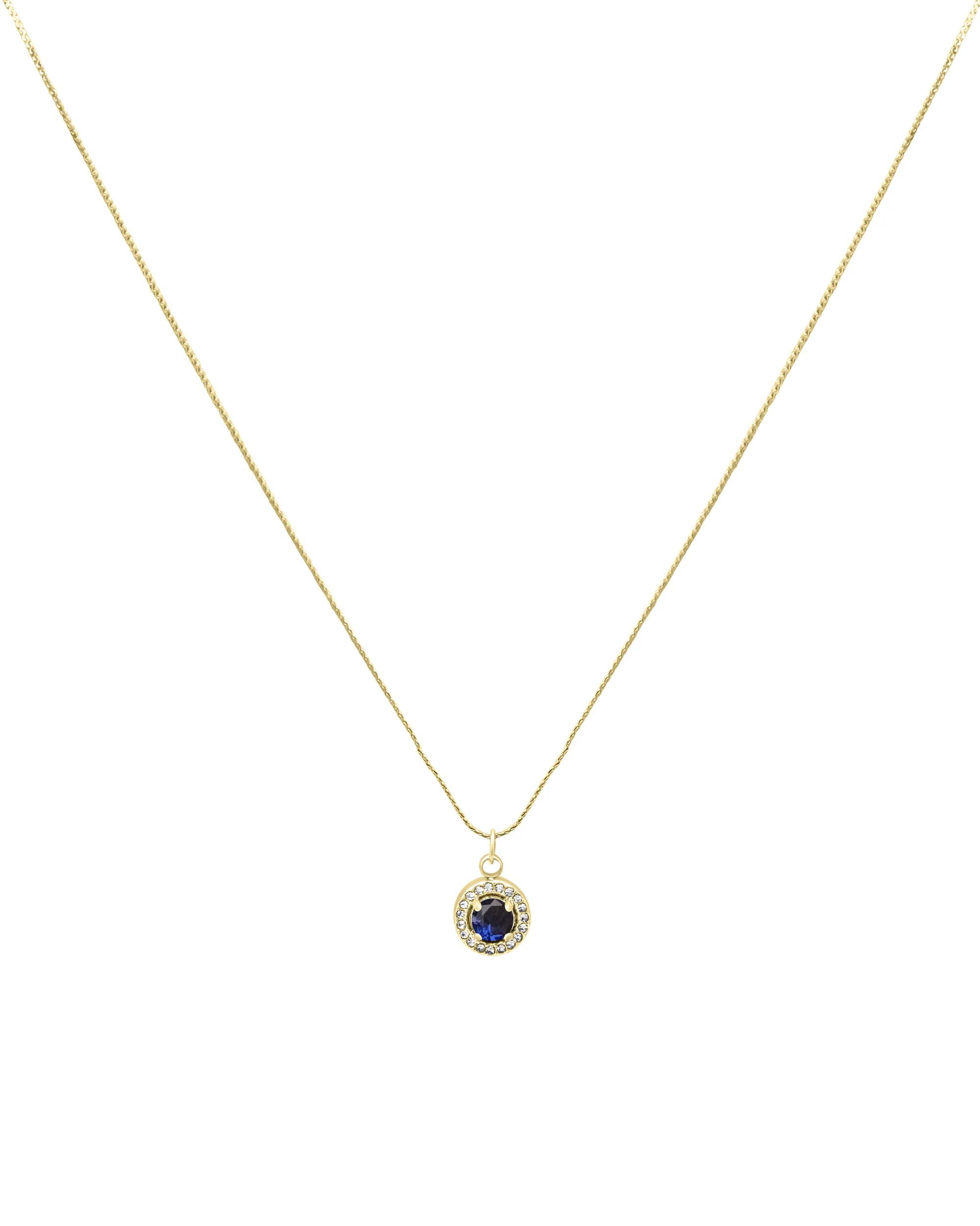 COLLIER EN ACIER DORE PENDENTIF ROND AVEC STRASS ET SOLITAIRE SAPHIR - Image 3