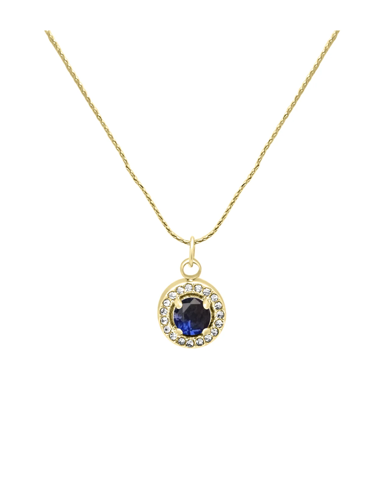 COLLIER EN ACIER DORE PENDENTIF ROND AVEC STRASS ET SOLITAIRE SAPHIR - Image 4