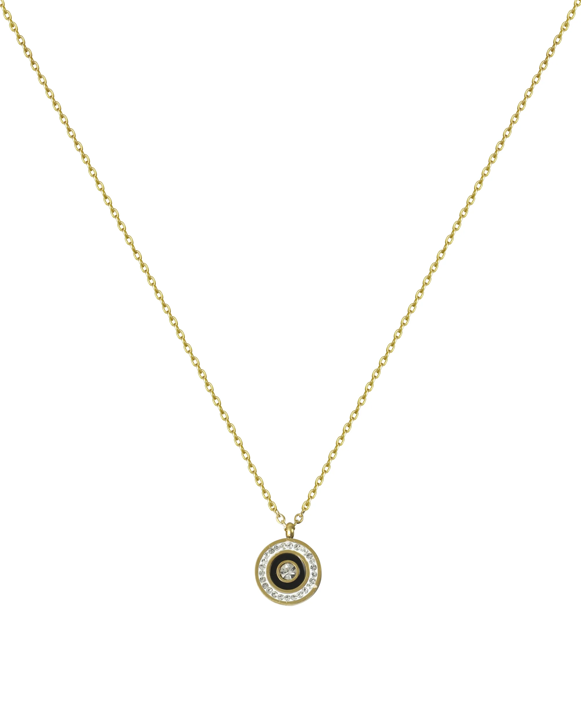 COLLIER EN ACIER DORE ROND AVEC EMAIL NOIR ET STRASS - Image 3