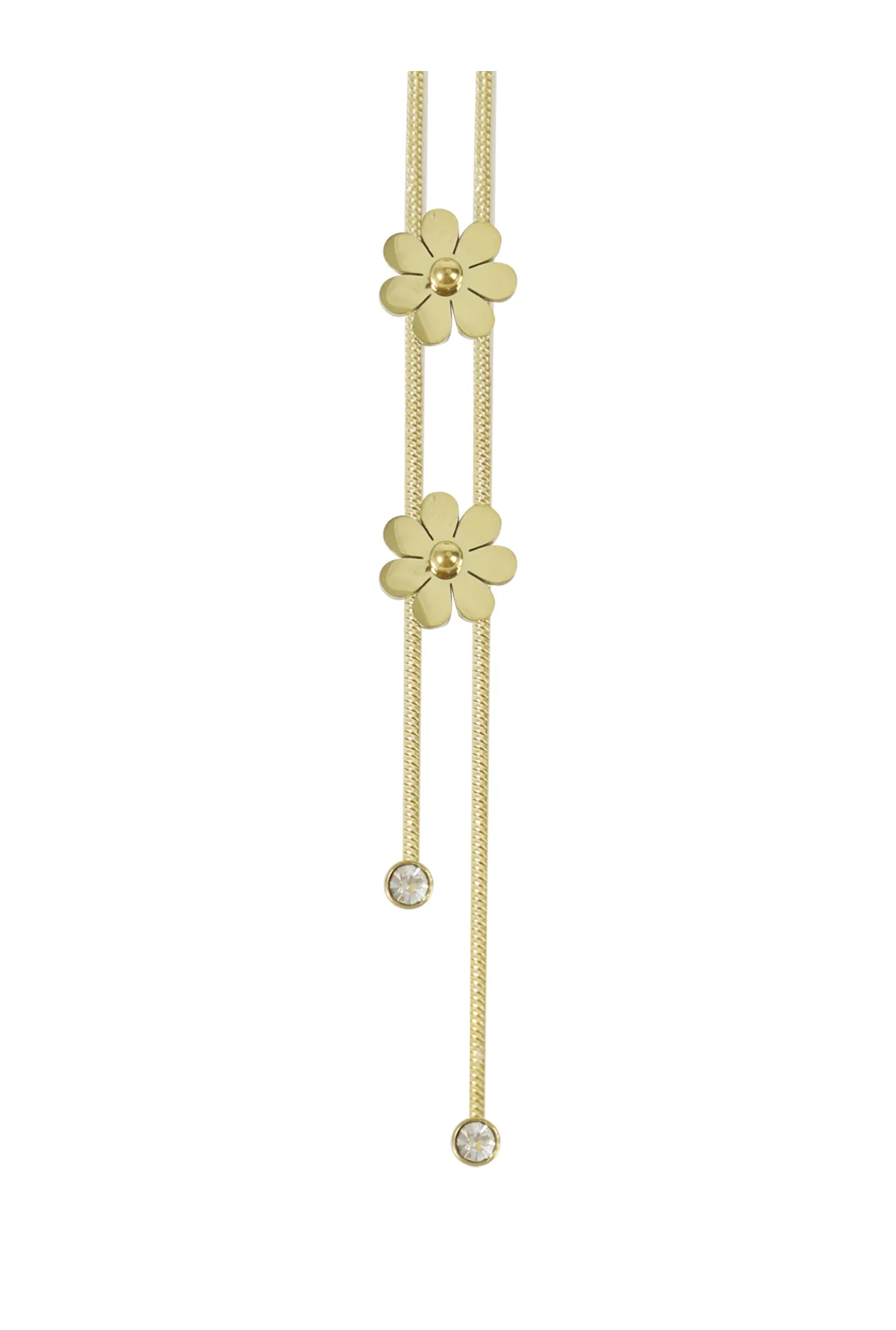 COLLIER EN ACIER DORE TRIO DE FLEURS ET STRASS - Image 4