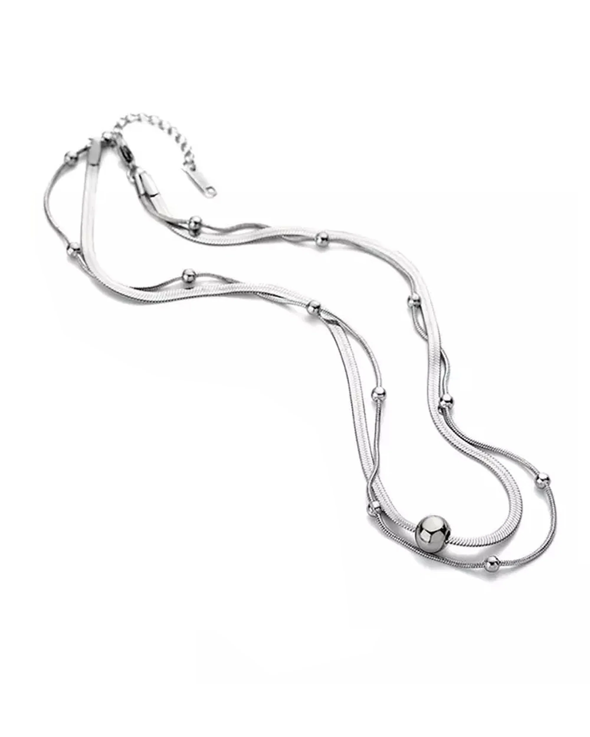 COLLIER EN ACIER DOUBLE MAILLE ET BOULES