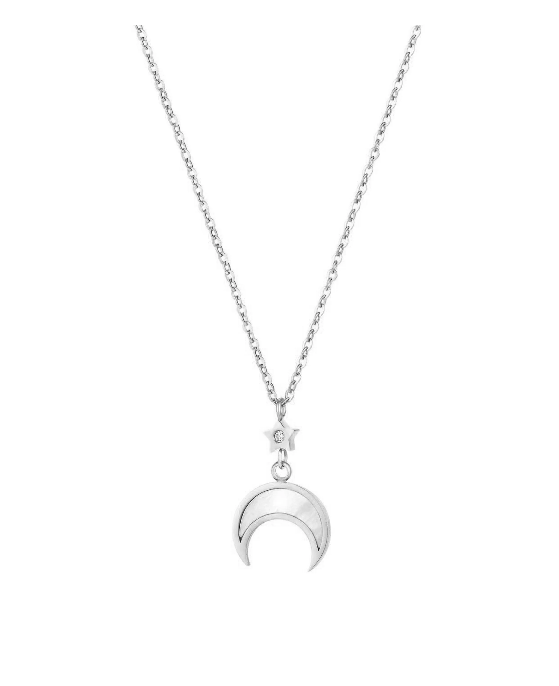COLLIER EN ACIER ETOILE AVEC STRASS ET DEMI LUNE NACREE - Image 3