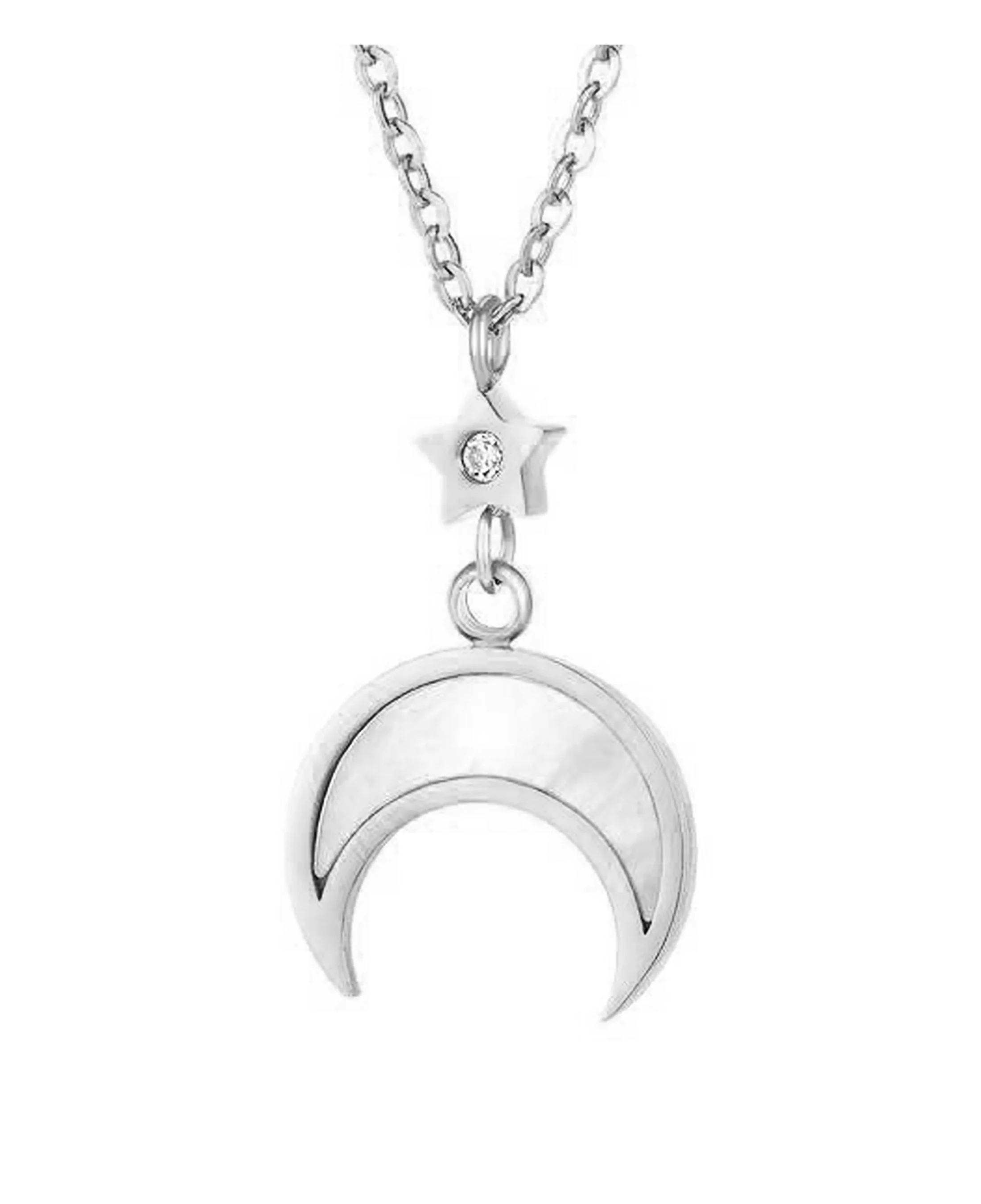 COLLIER EN ACIER ETOILE AVEC STRASS ET DEMI LUNE NACREE - Image 4