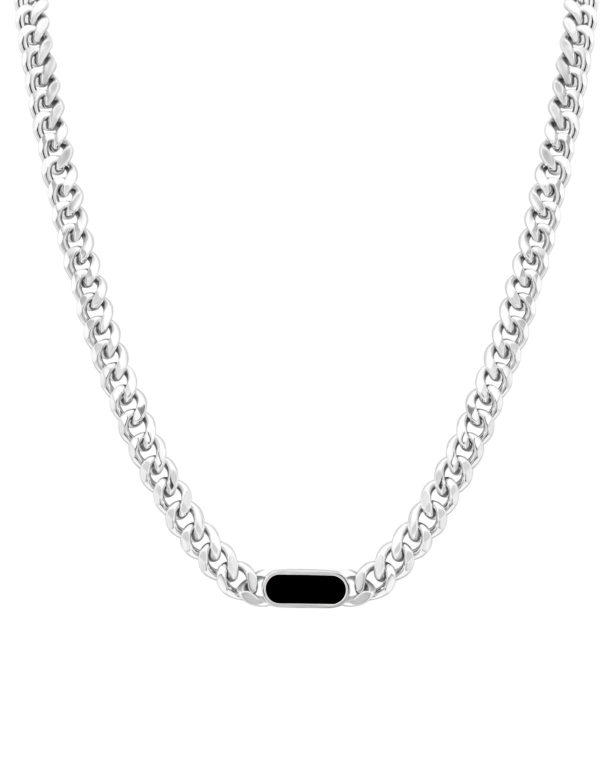 COLLIER EN ACIER MAILLE GOURMETTE AVEC OVALE NOIR