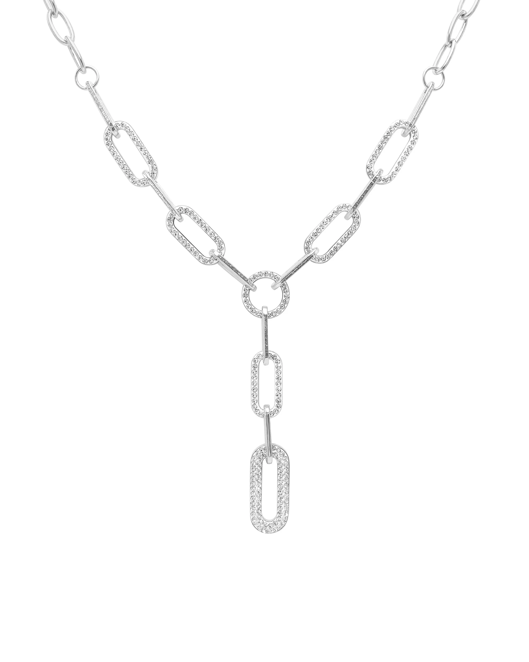 COLLIER EN ACIER MAILLES OVALES AVEC STRASS
