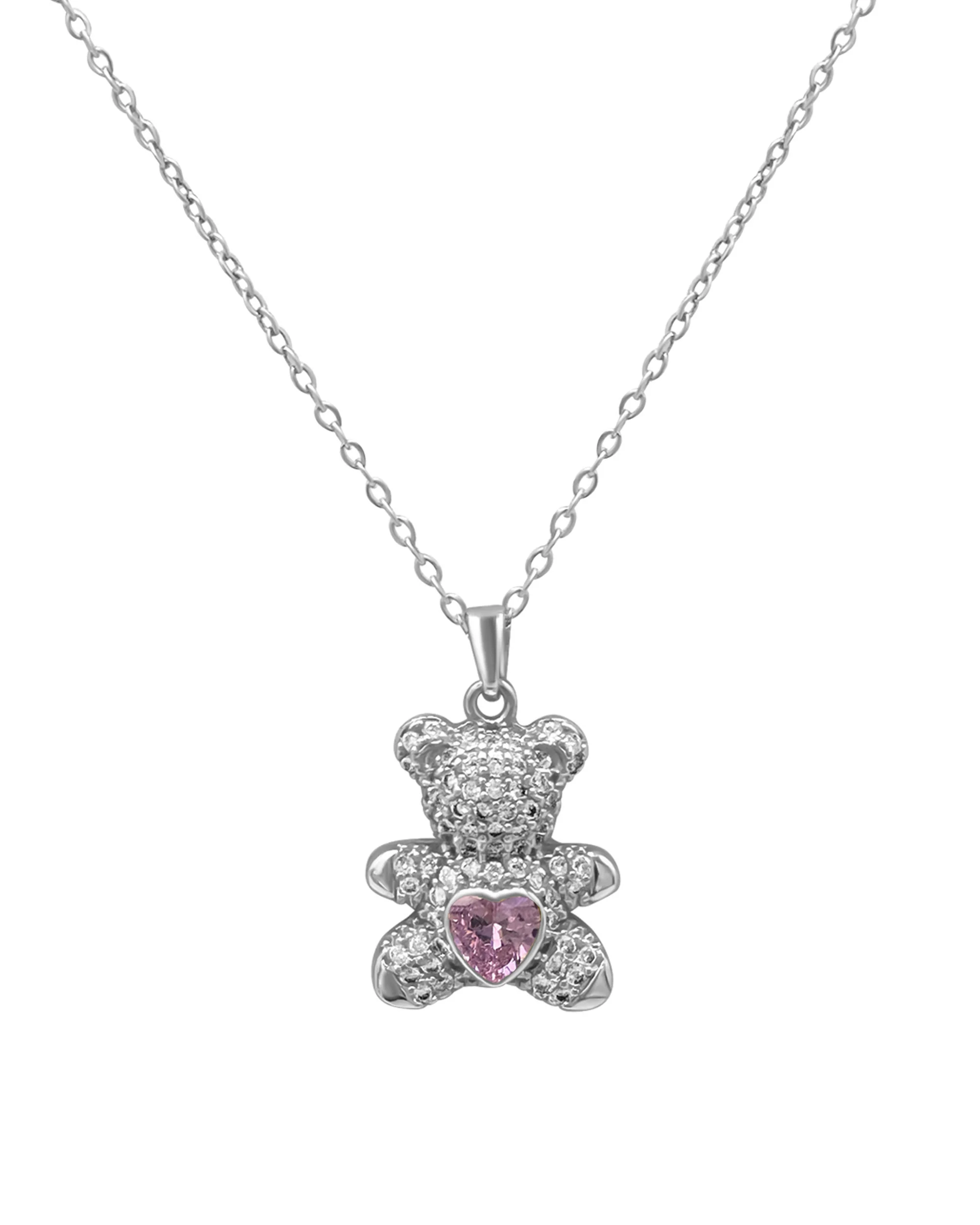 COLLIER EN ACIER NOUNOURS AVEC COEUR CENTRAL ROSE EN ZIRCONIUM
