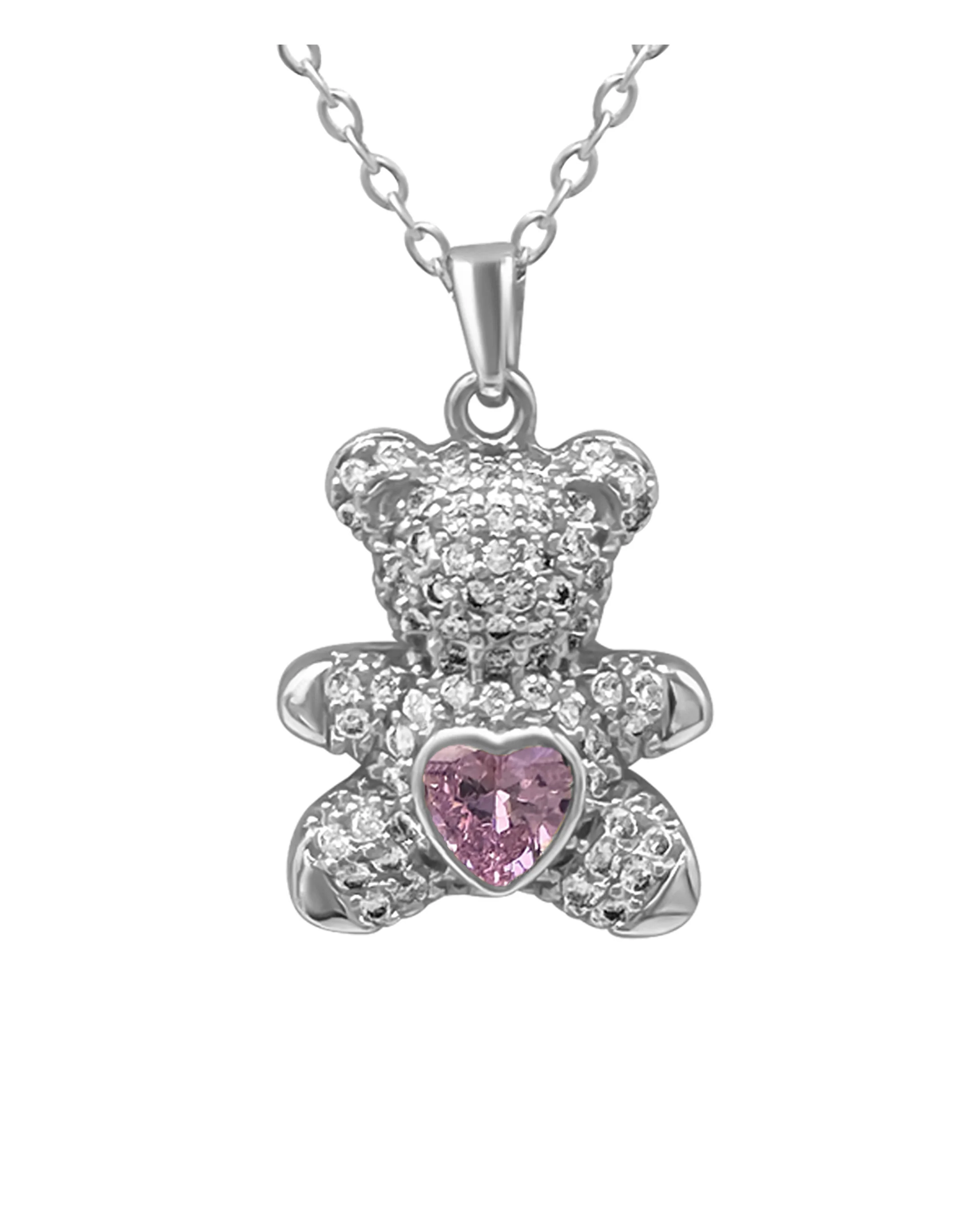 COLLIER EN ACIER NOUNOURS AVEC COEUR CENTRAL ROSE EN ZIRCONIUM - Image 4