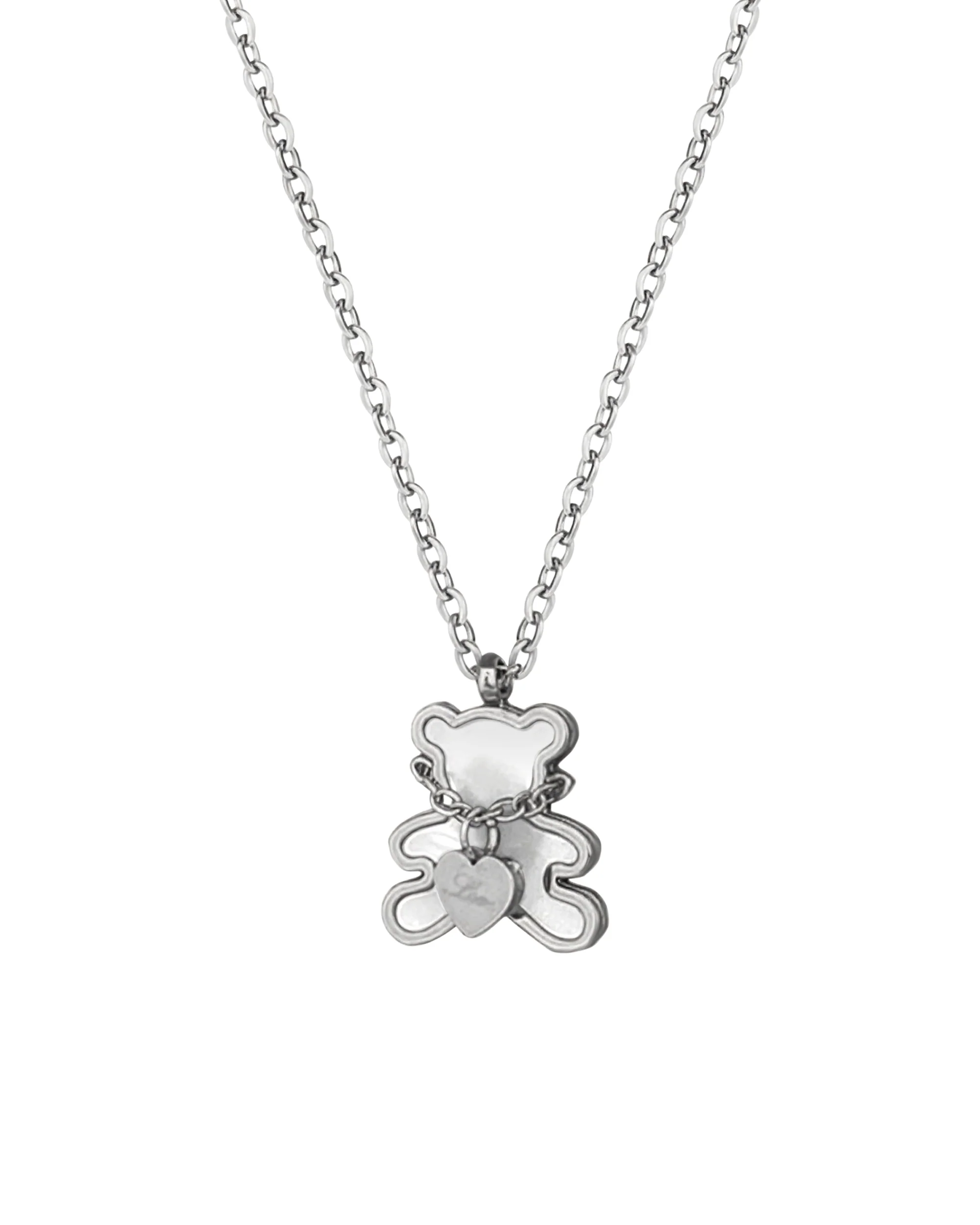 COLLIER EN ACIER OURSON AVEC NACRE ET COEUR LOVE