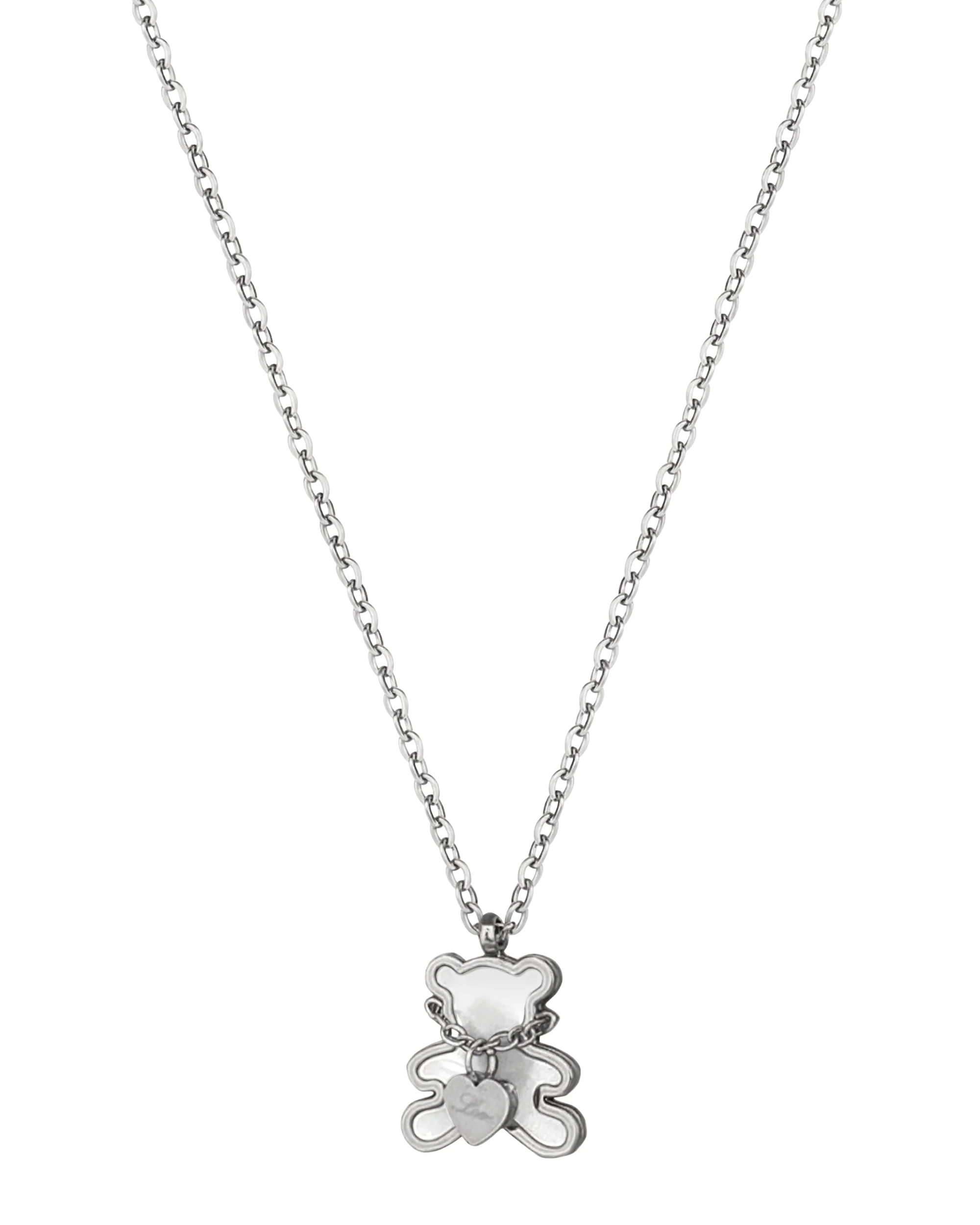 COLLIER EN ACIER OURSON AVEC NACRE ET COEUR LOVE - Image 3