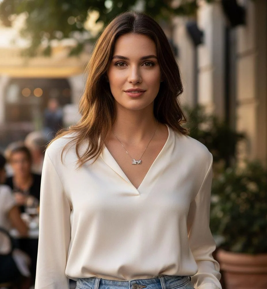 COLLIER EN ACIER PAPILLONS ET STRASS - Image 2