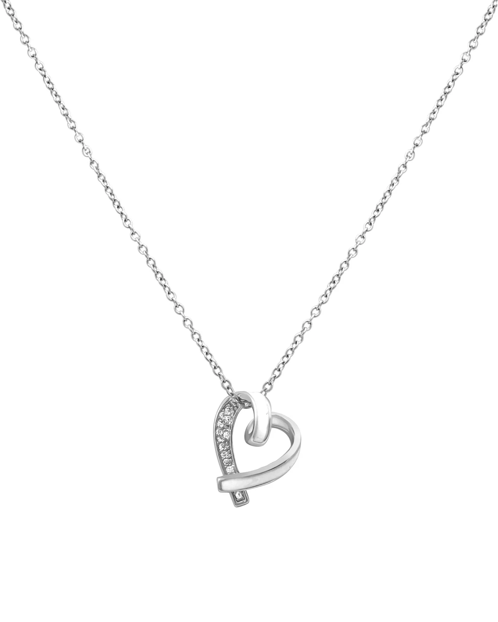 COLLIER EN ACIER PENDENTIF COEUR AVEC EMAIL BLANC ET STRASS - Image 3