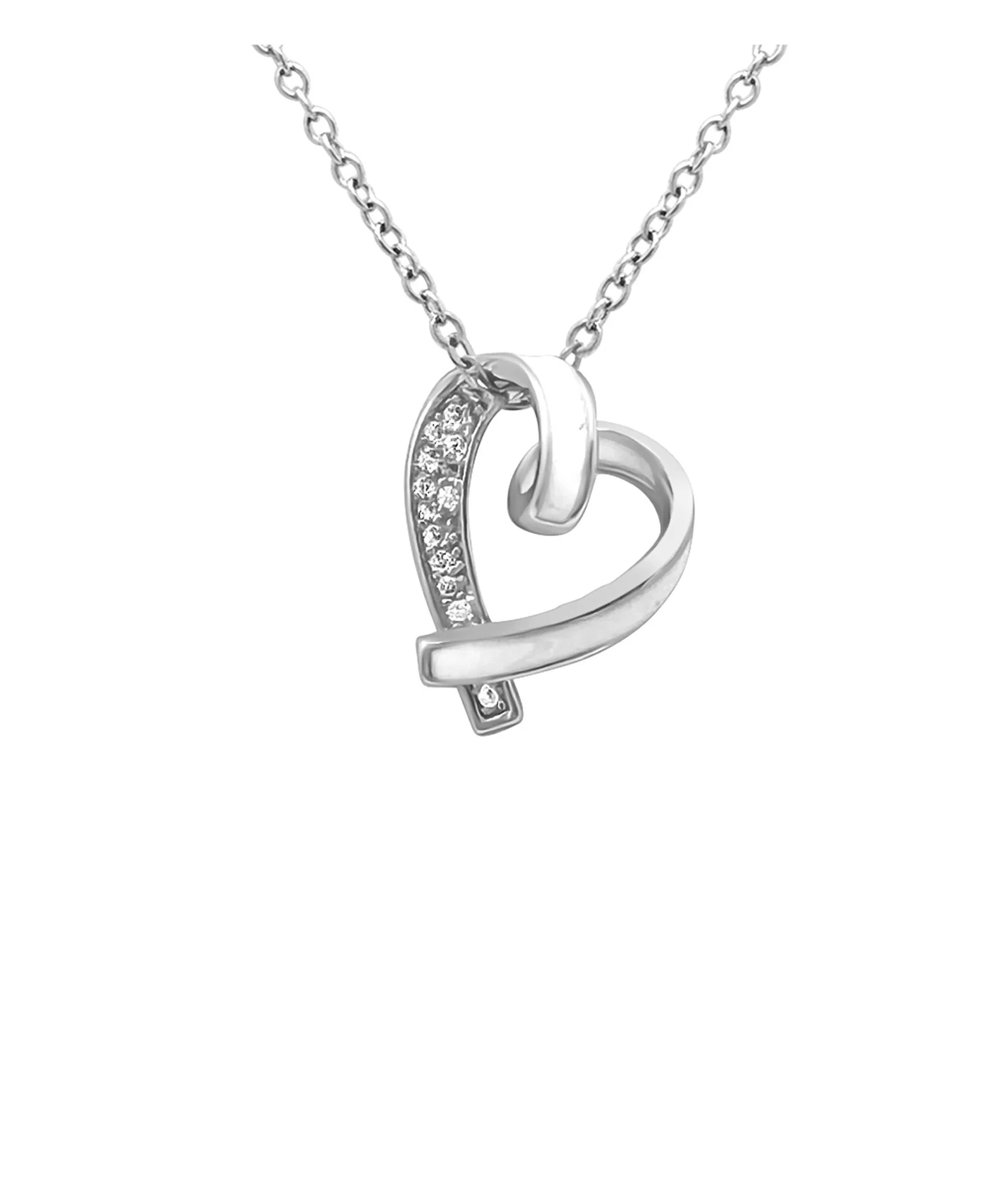 COLLIER EN ACIER PENDENTIF COEUR AVEC EMAIL BLANC ET STRASS - Image 4