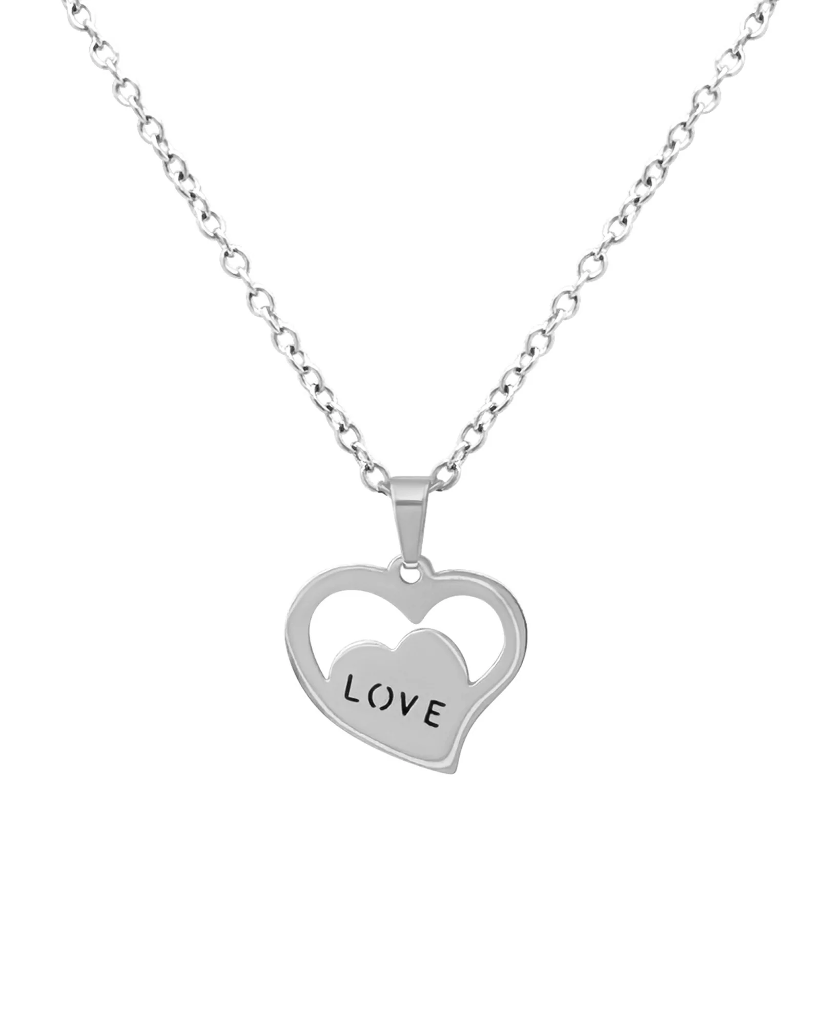 COLLIER EN ACIER PENDENTIF COEUR AVEC LOVE