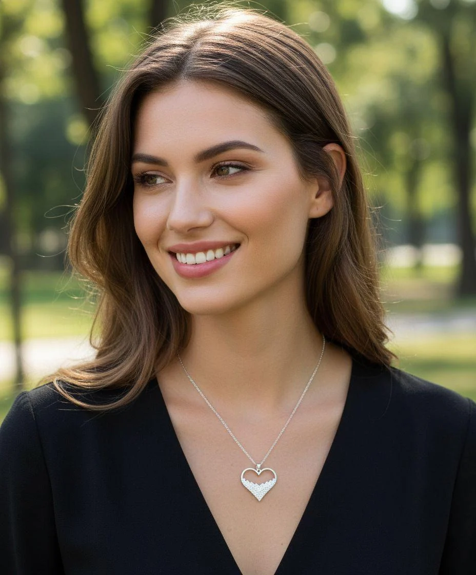 COLLIER EN ACIER PENDENTIF COEUR AVEC STRASS - Image 2