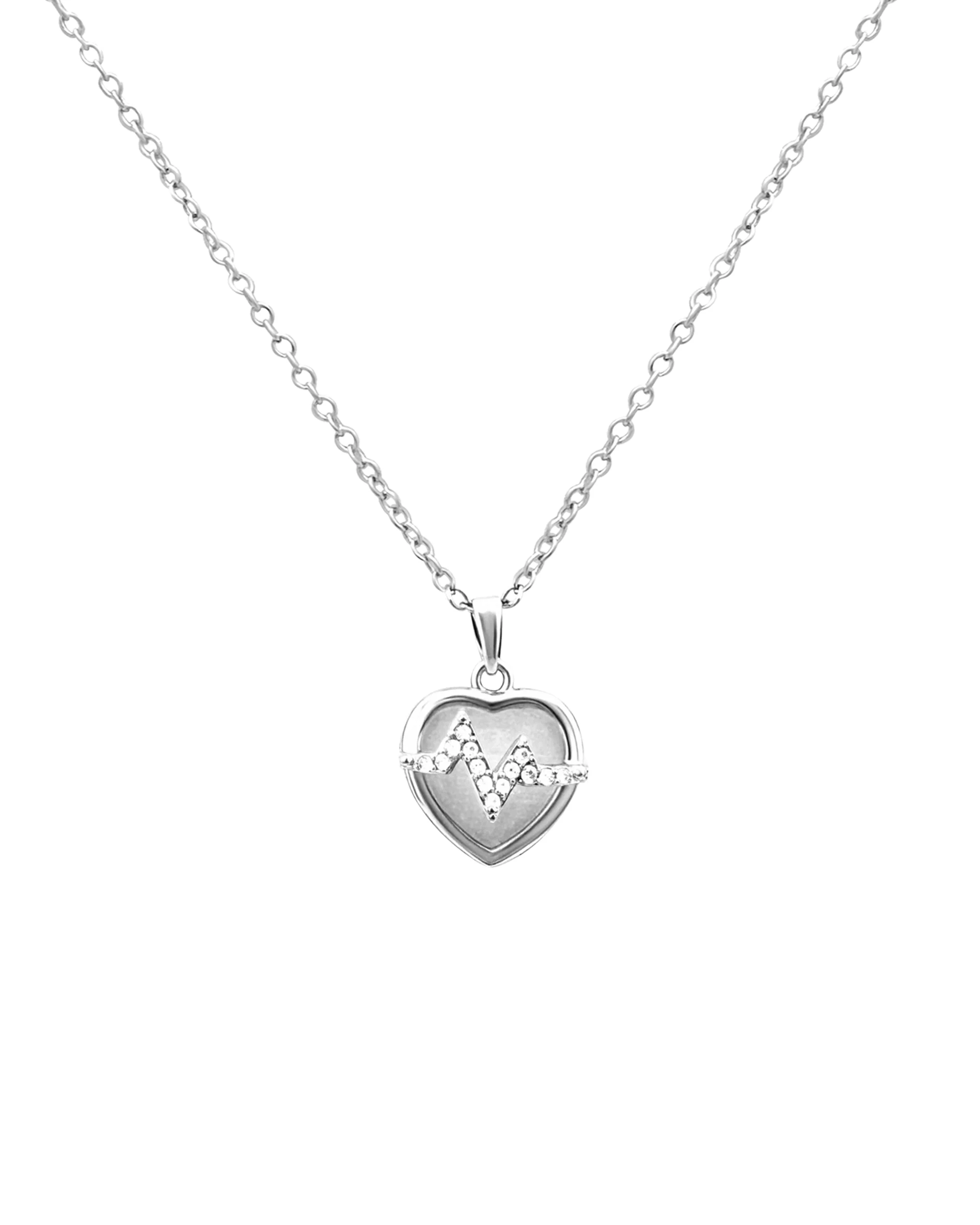COLLIER EN ACIER PENDENTIF COEUR ET ECLAIR STRASS
