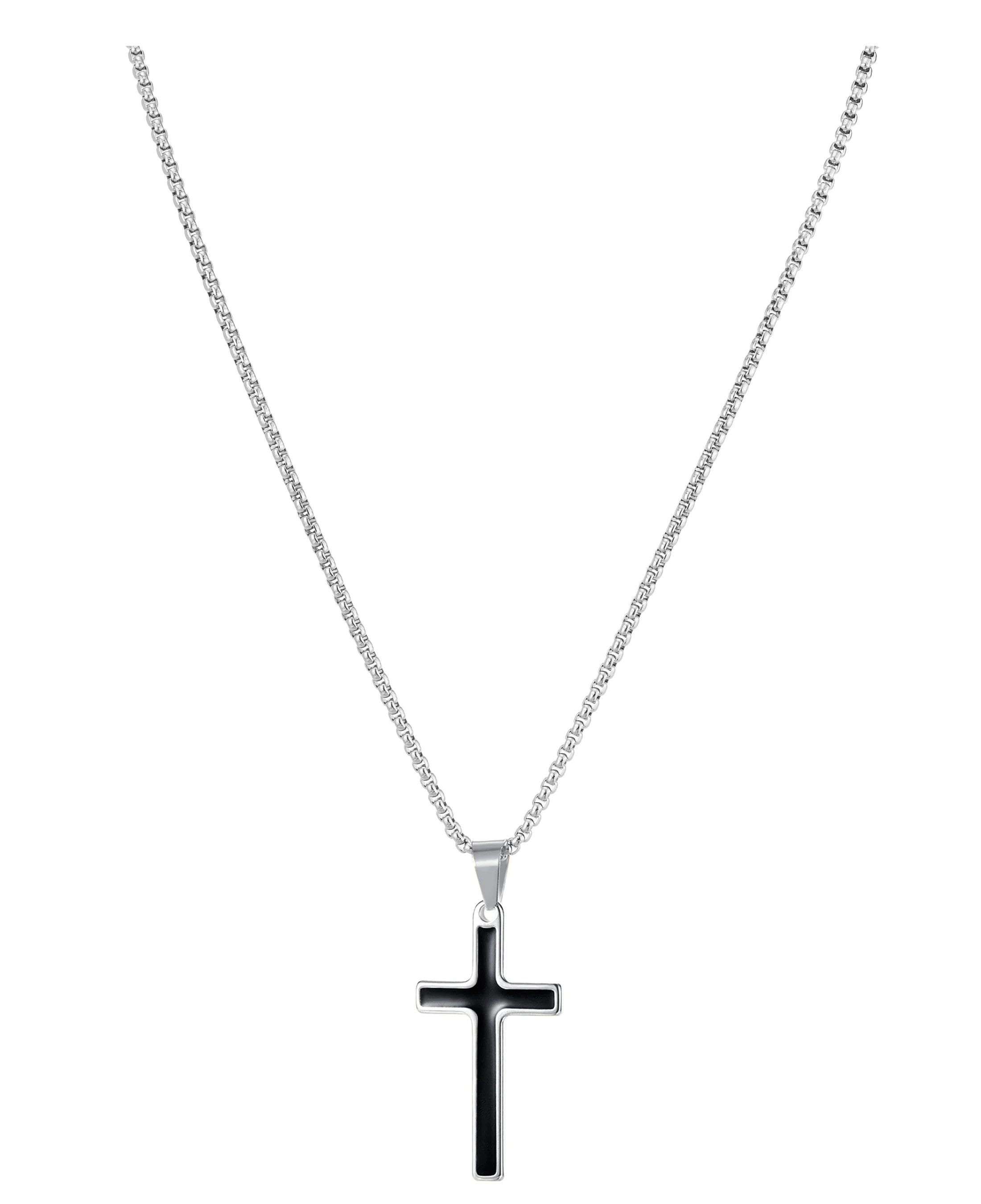 COLLIER EN ACIER PENDENTIF CROIX NOIRE - Image 3
