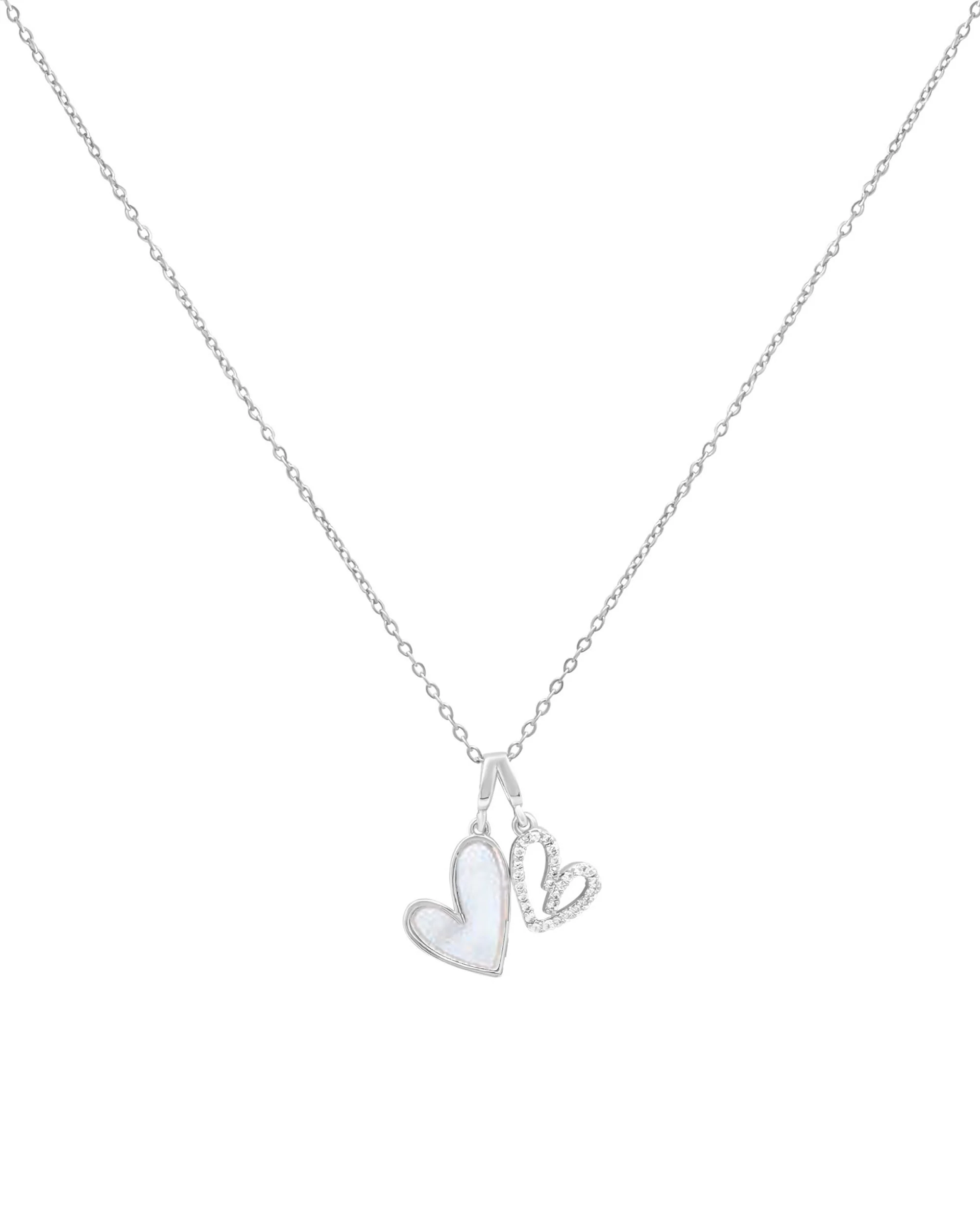 COLLIER EN ACIER PENDENTIF DOUBLE COEUR NACRE ET ZIRCONIUM - Image 3