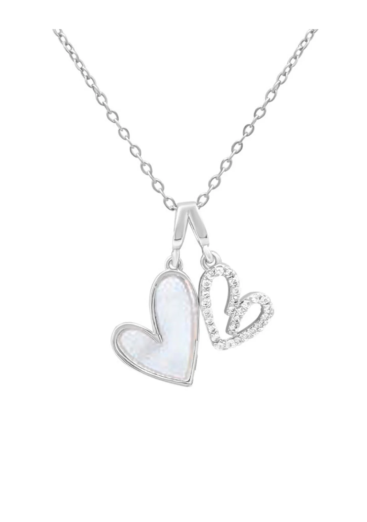 COLLIER EN ACIER PENDENTIF DOUBLE COEUR NACRE ET ZIRCONIUM - Image 4