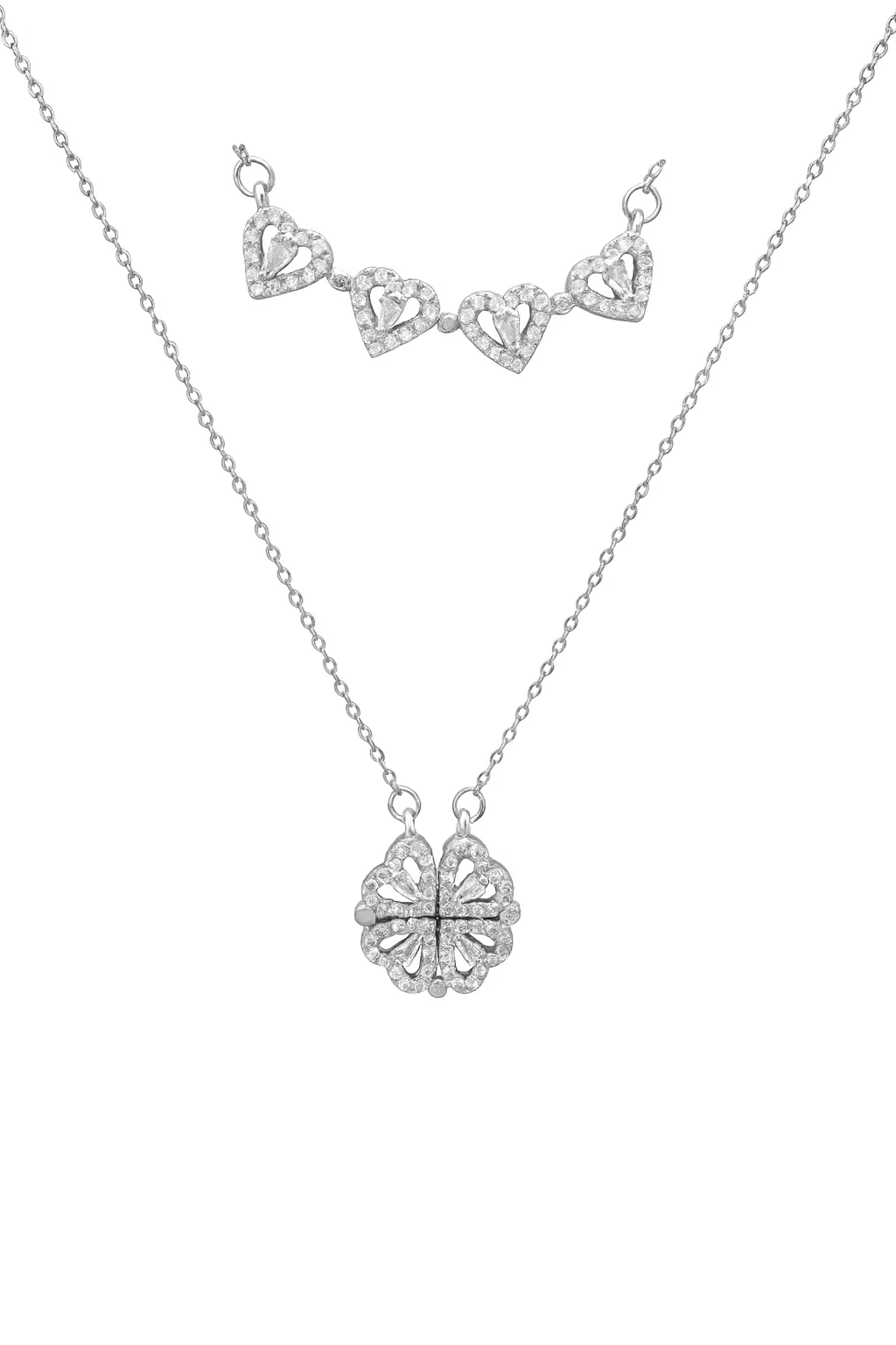 COLLIER EN ACIER PENDENTIF MODIFIABLE TREFLE ET 4 COEURS AVEC PIERRES