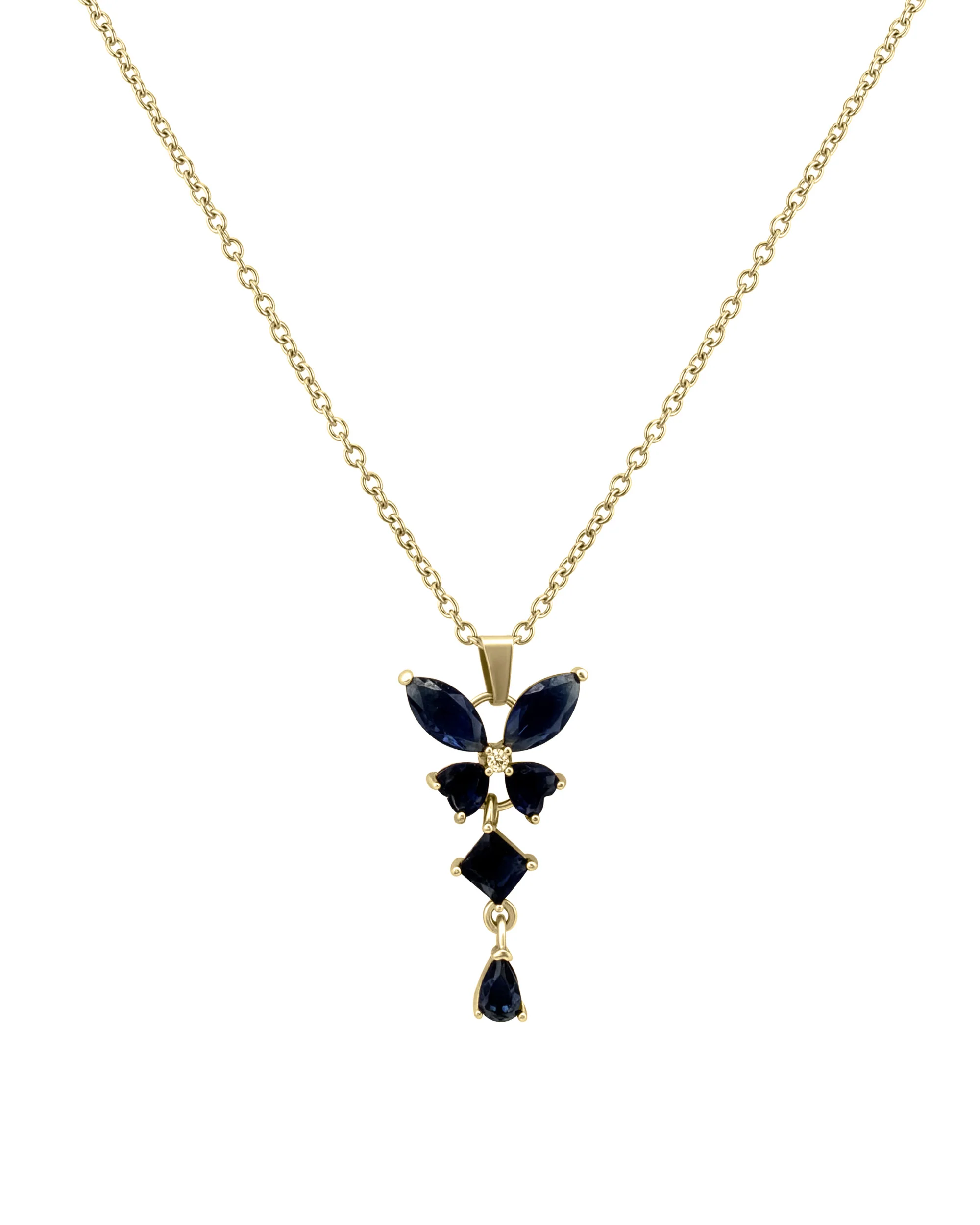 COLLIER EN ACIER PENDENTIF PAPILLON AVEC PIERRES BLEU SAPHIR