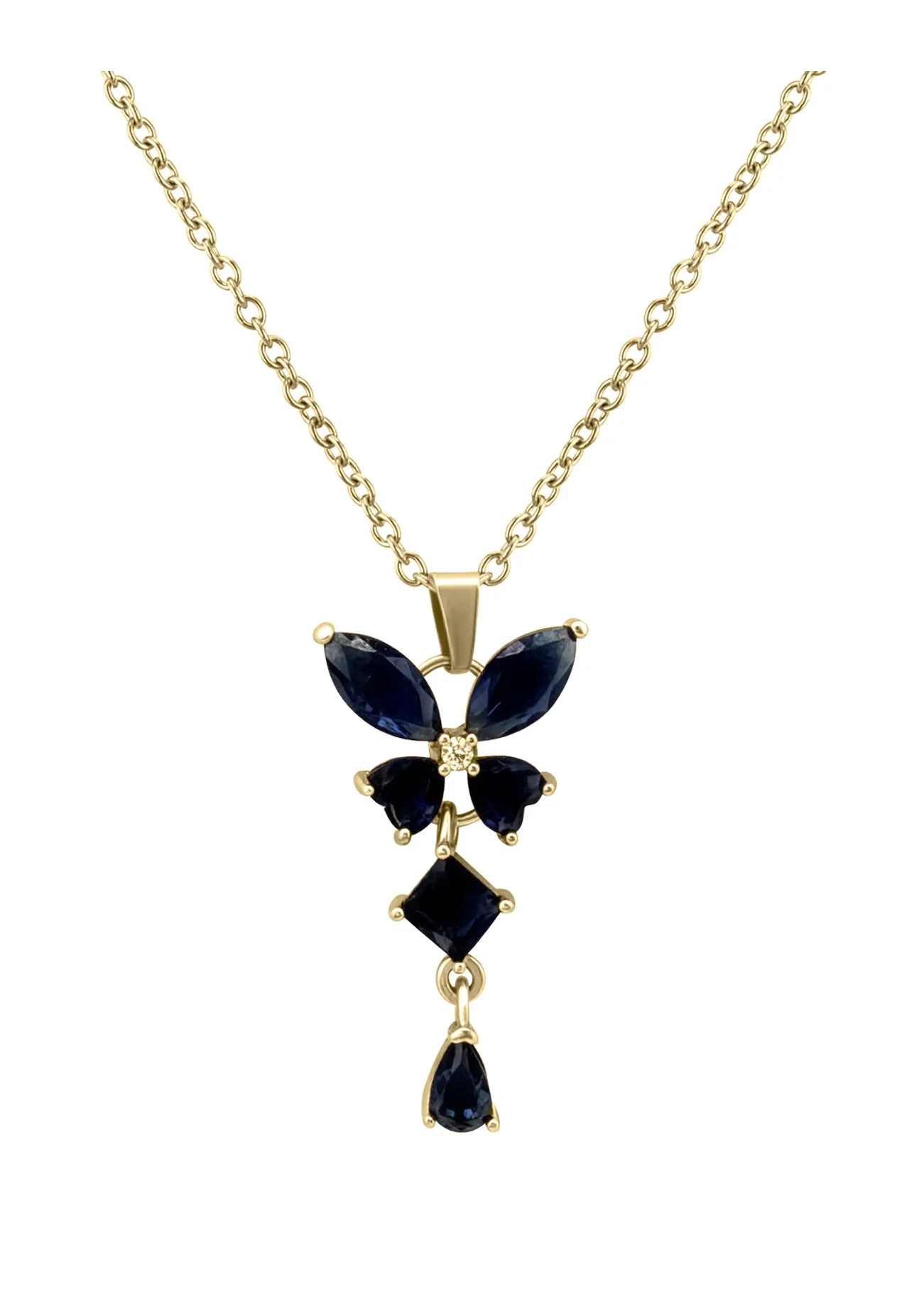 COLLIER EN ACIER PENDENTIF PAPILLON AVEC PIERRES BLEU SAPHIR - Image 4