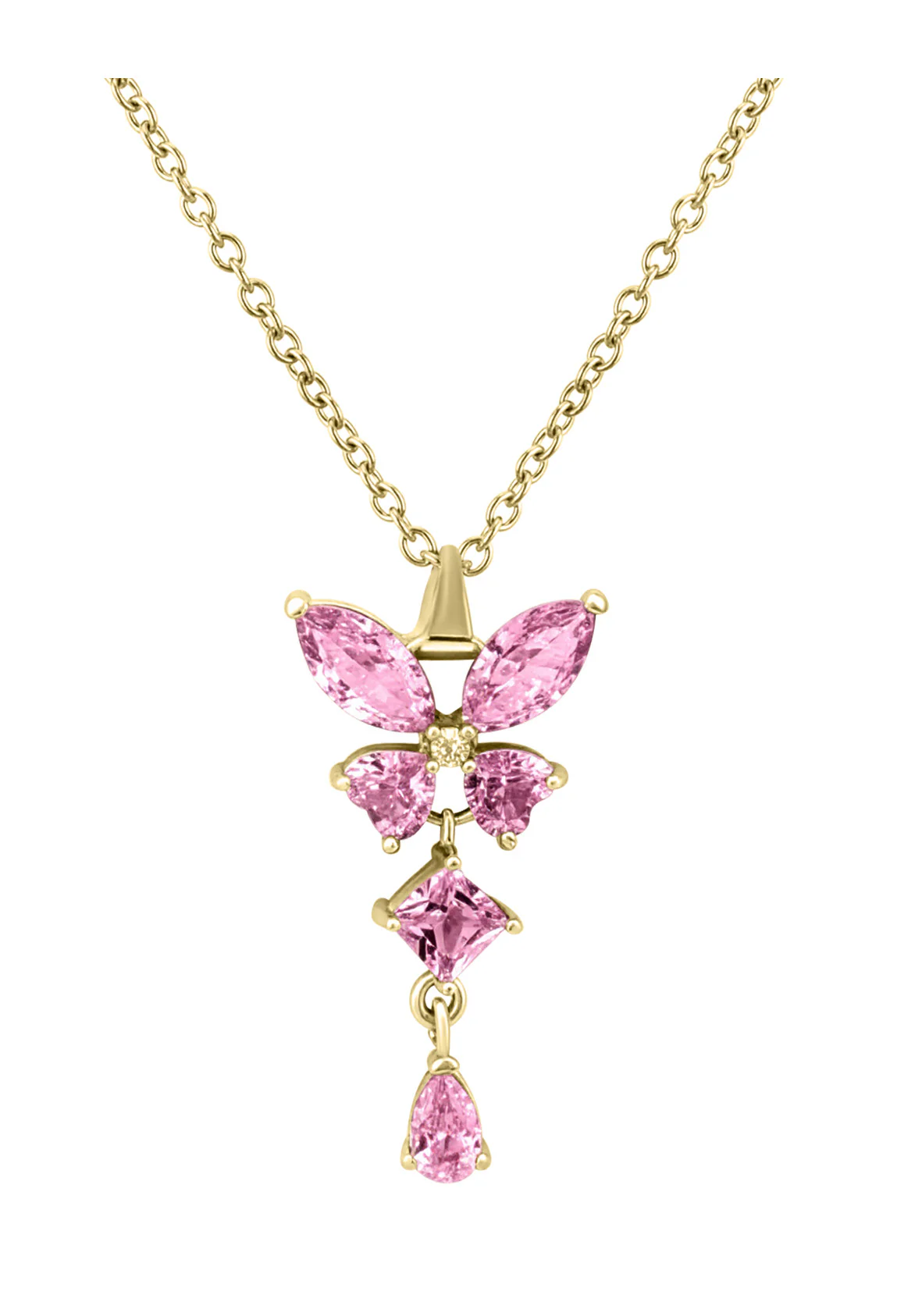 COLLIER EN ACIER PENDENTIF PAPILLON AVEC PIERRES ROSES - Image 4