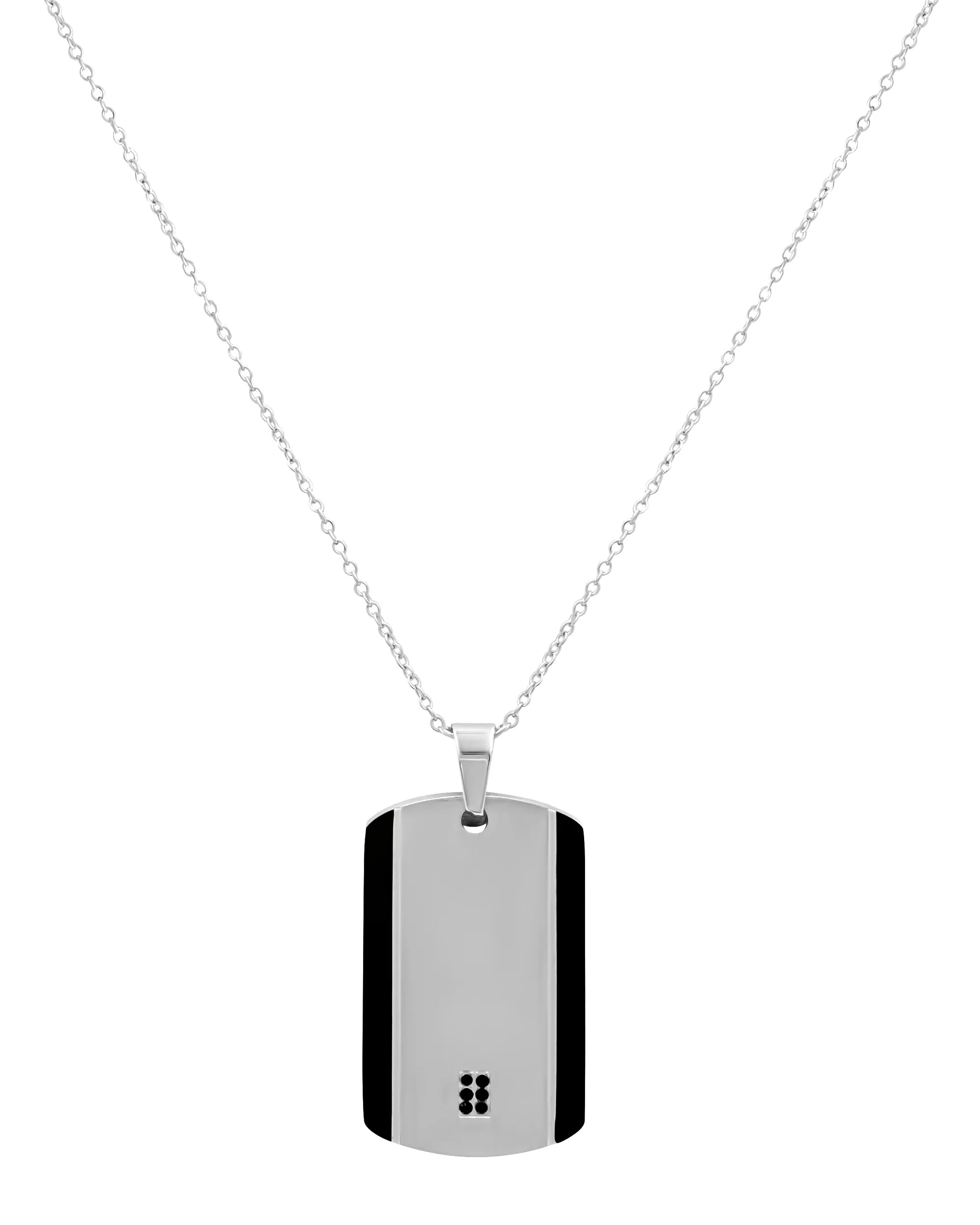COLLIER EN ACIER PENDENTIF RECTANGLE AVEC STRASS - Image 3