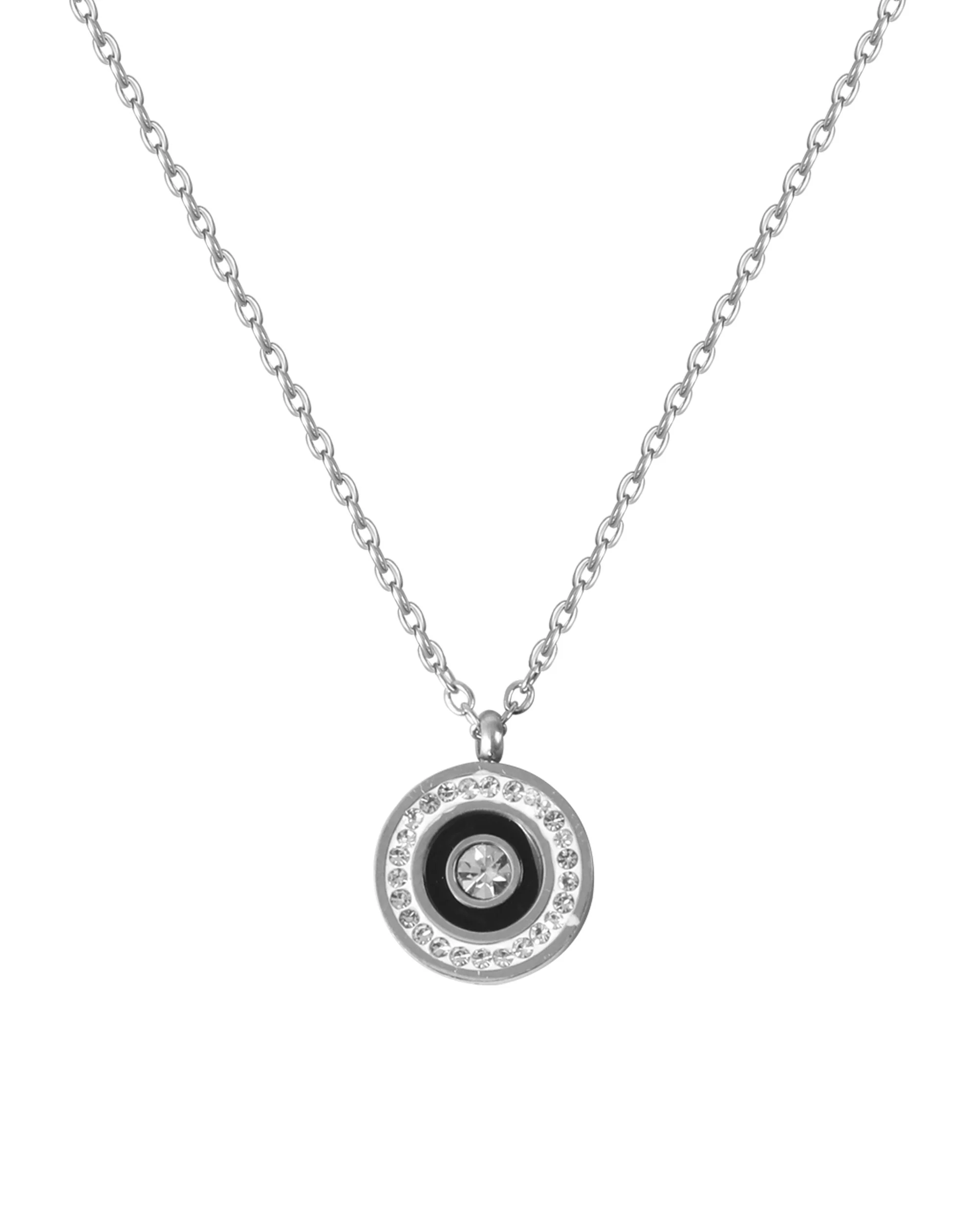 COLLIER EN ACIER ROND AVEC EMAIL NOIR ET STRASS