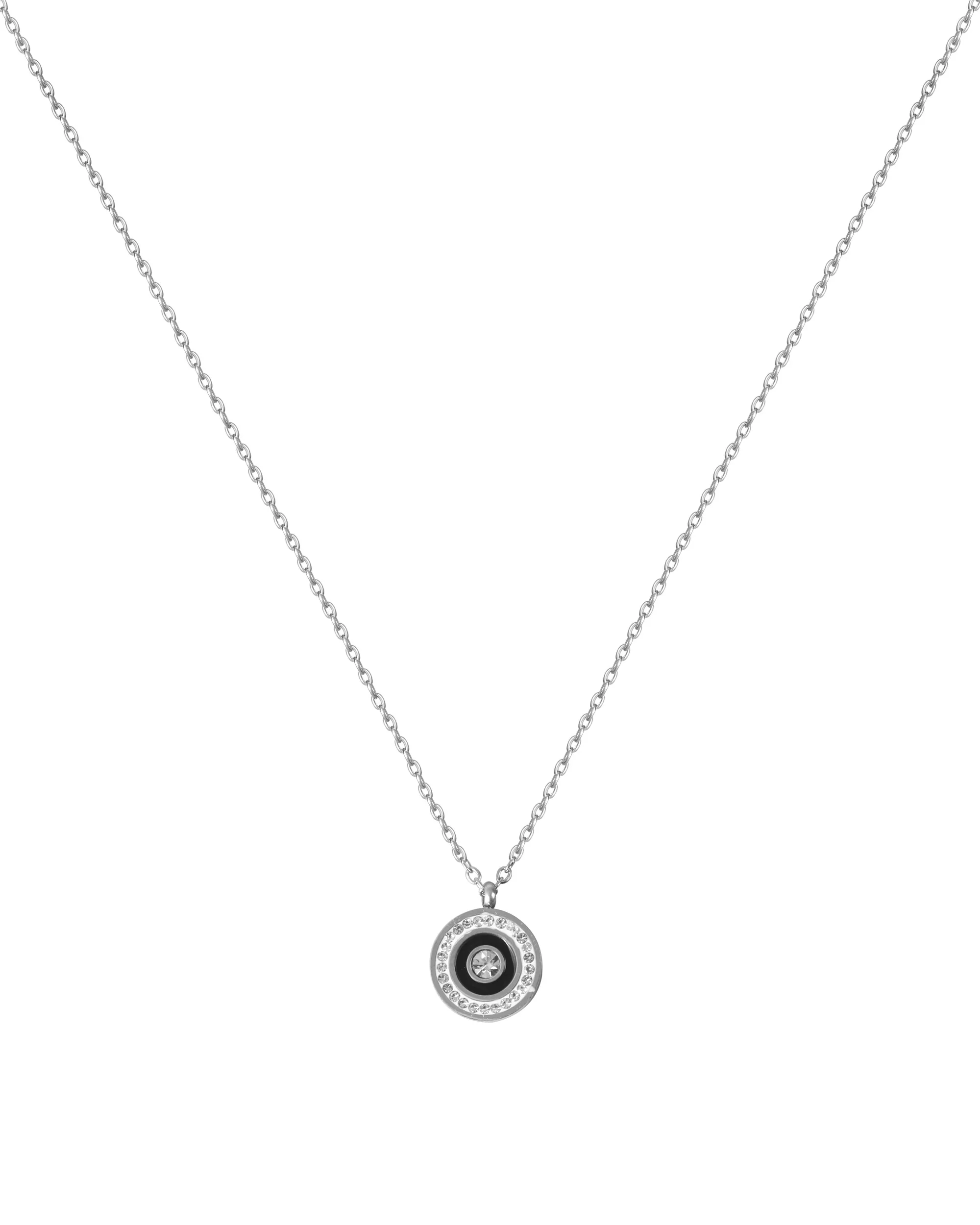 COLLIER EN ACIER ROND AVEC EMAIL NOIR ET STRASS - Image 3