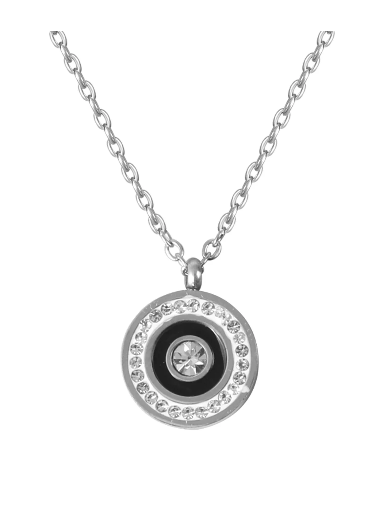 COLLIER EN ACIER ROND AVEC EMAIL NOIR ET STRASS - Image 4