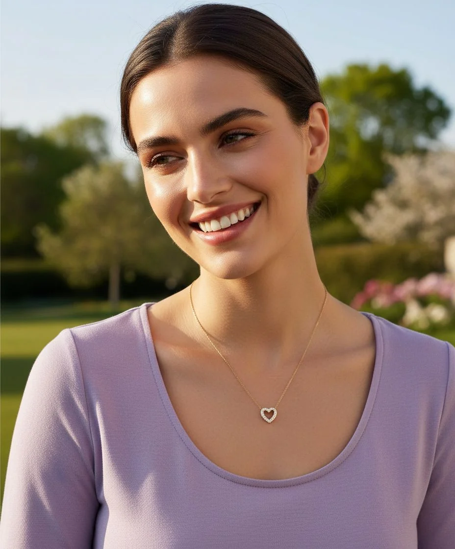 COLLIER EN ACIRE DORE MOTIF COEUR AVEC STRASS - Image 2