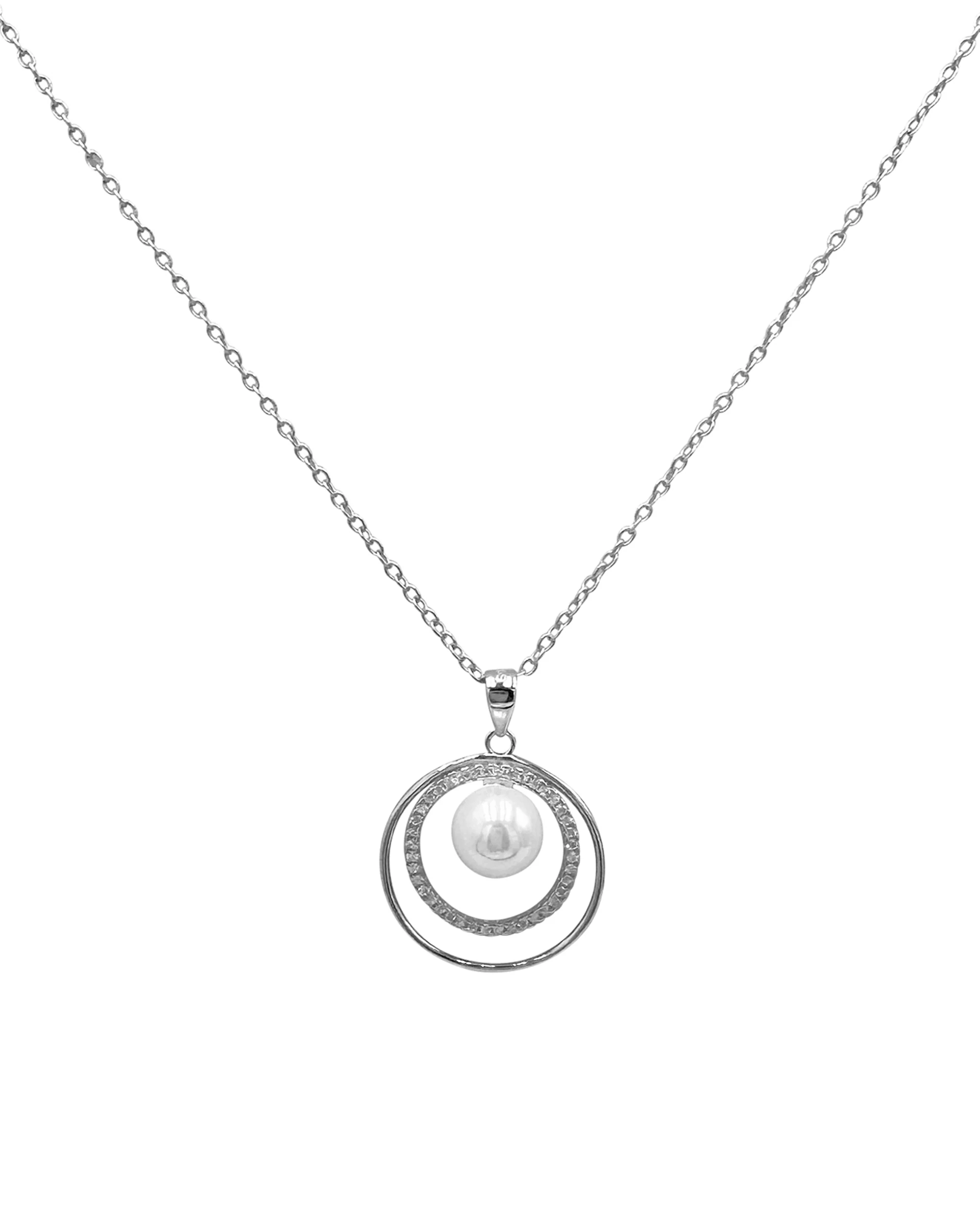 COLLIER EN ARGENT 2 CERCLES AVEC PIERRES ET PERLE