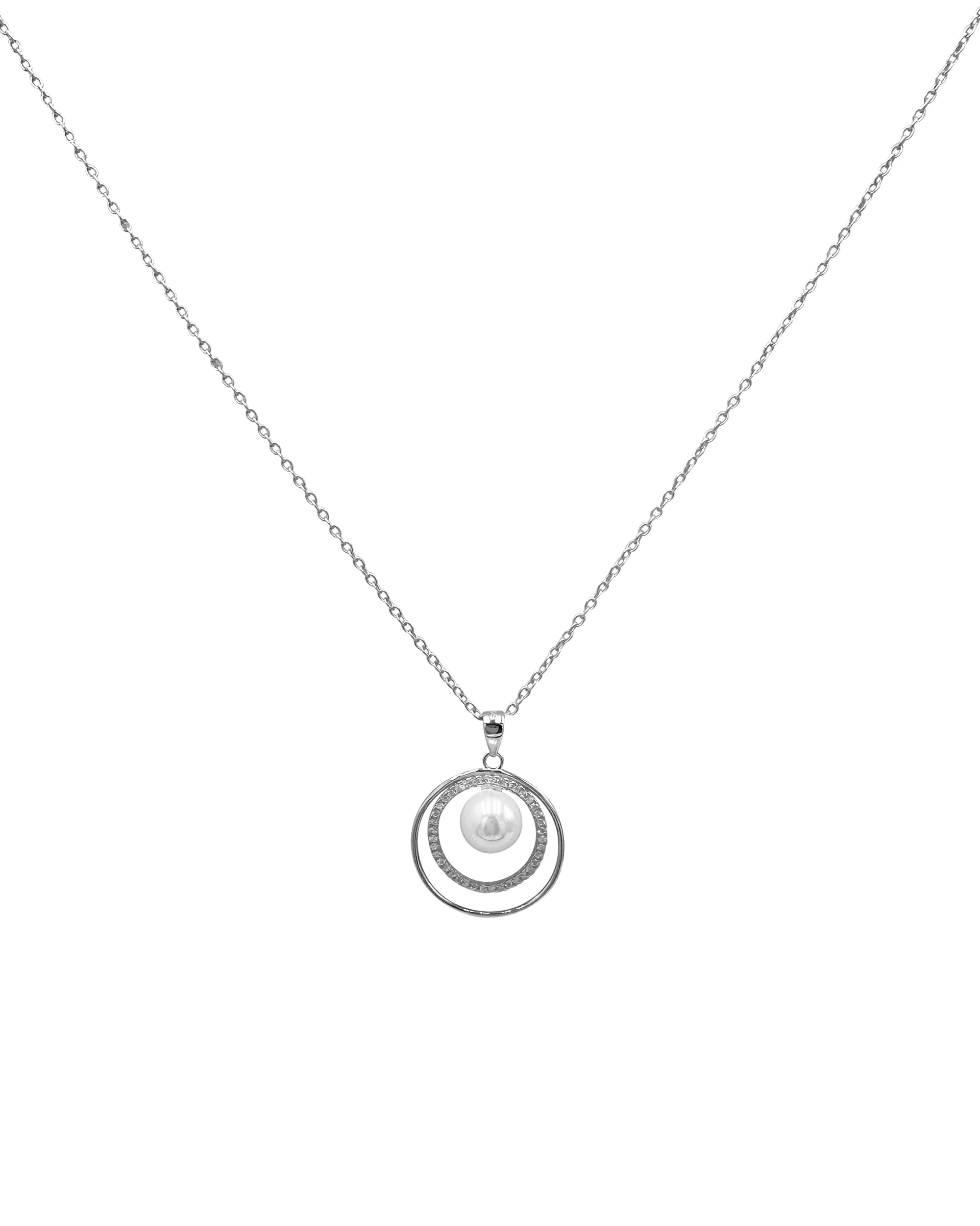 COLLIER EN ARGENT 2 CERCLES AVEC PIERRES ET PERLE - Image 3