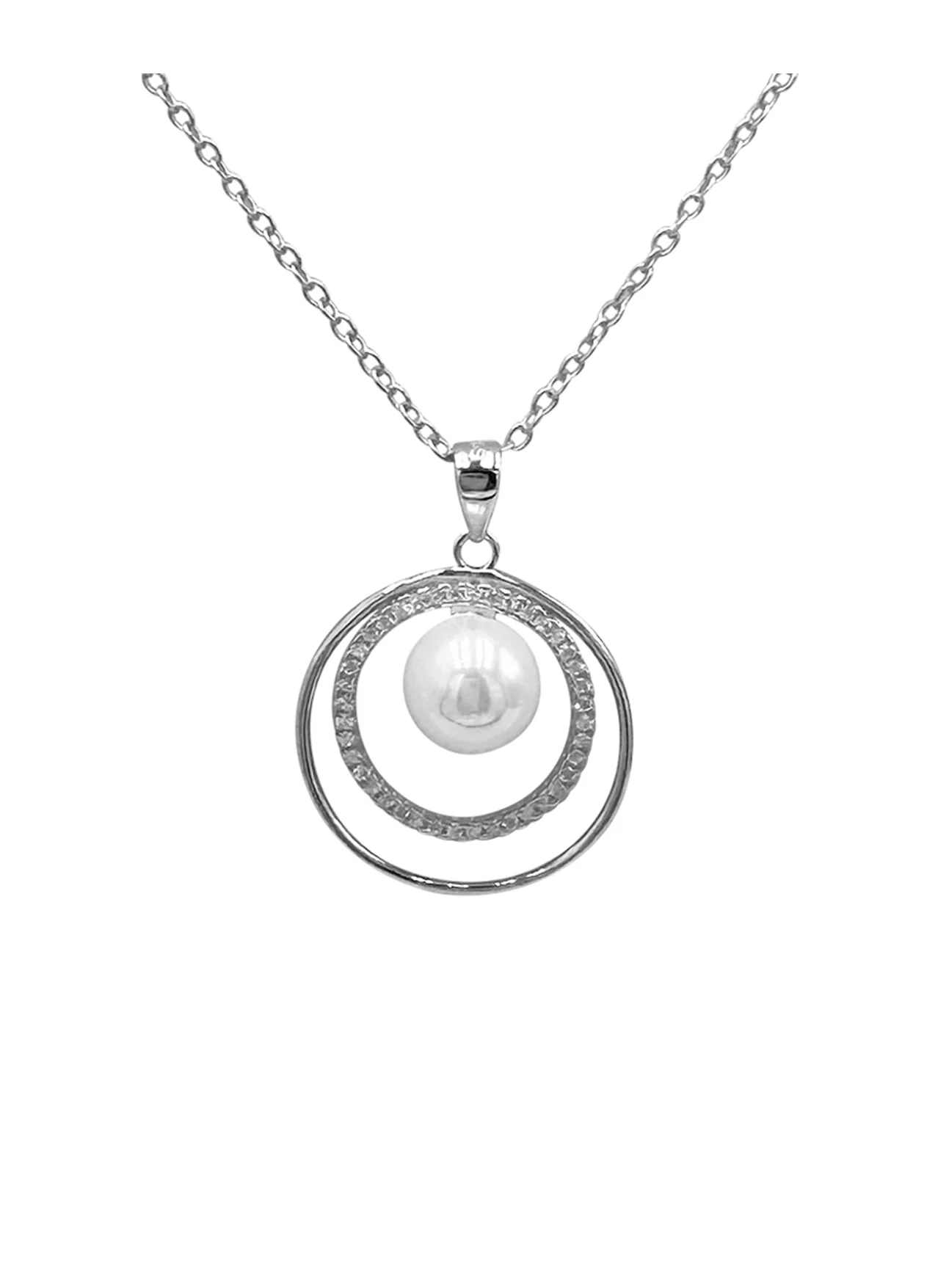 COLLIER EN ARGENT 2 CERCLES AVEC PIERRES ET PERLE - Image 4