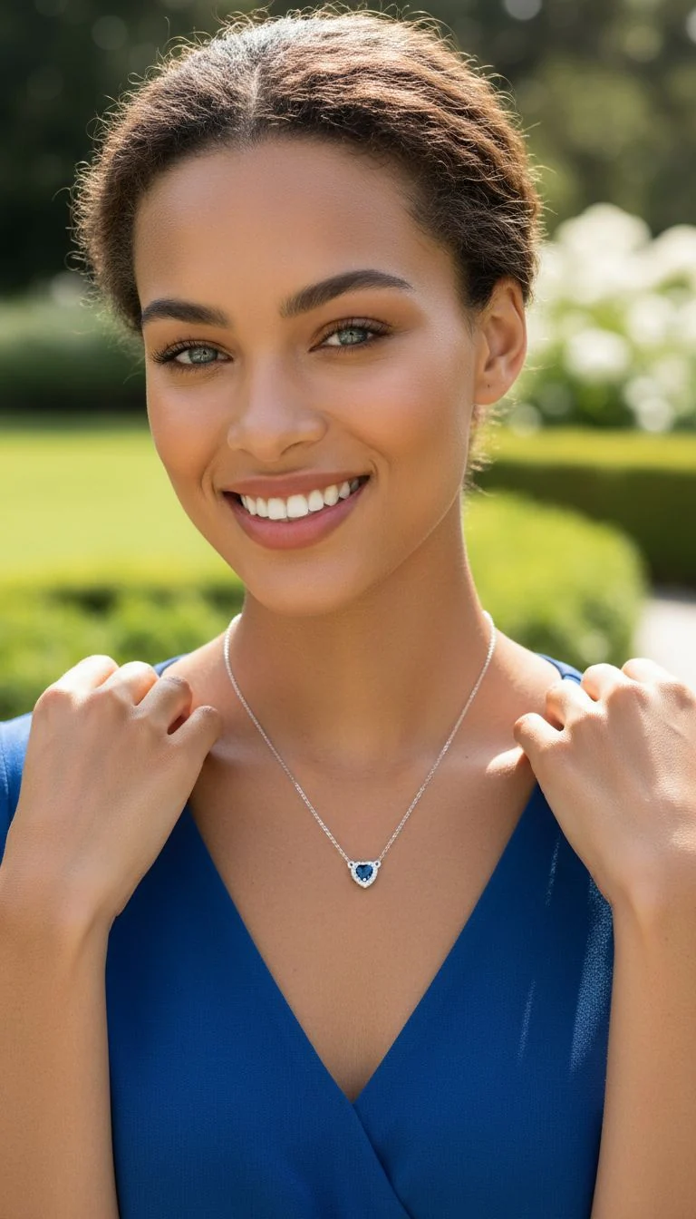 COLLIER EN ARGENT AVEC COEUR BLEU - Image 2