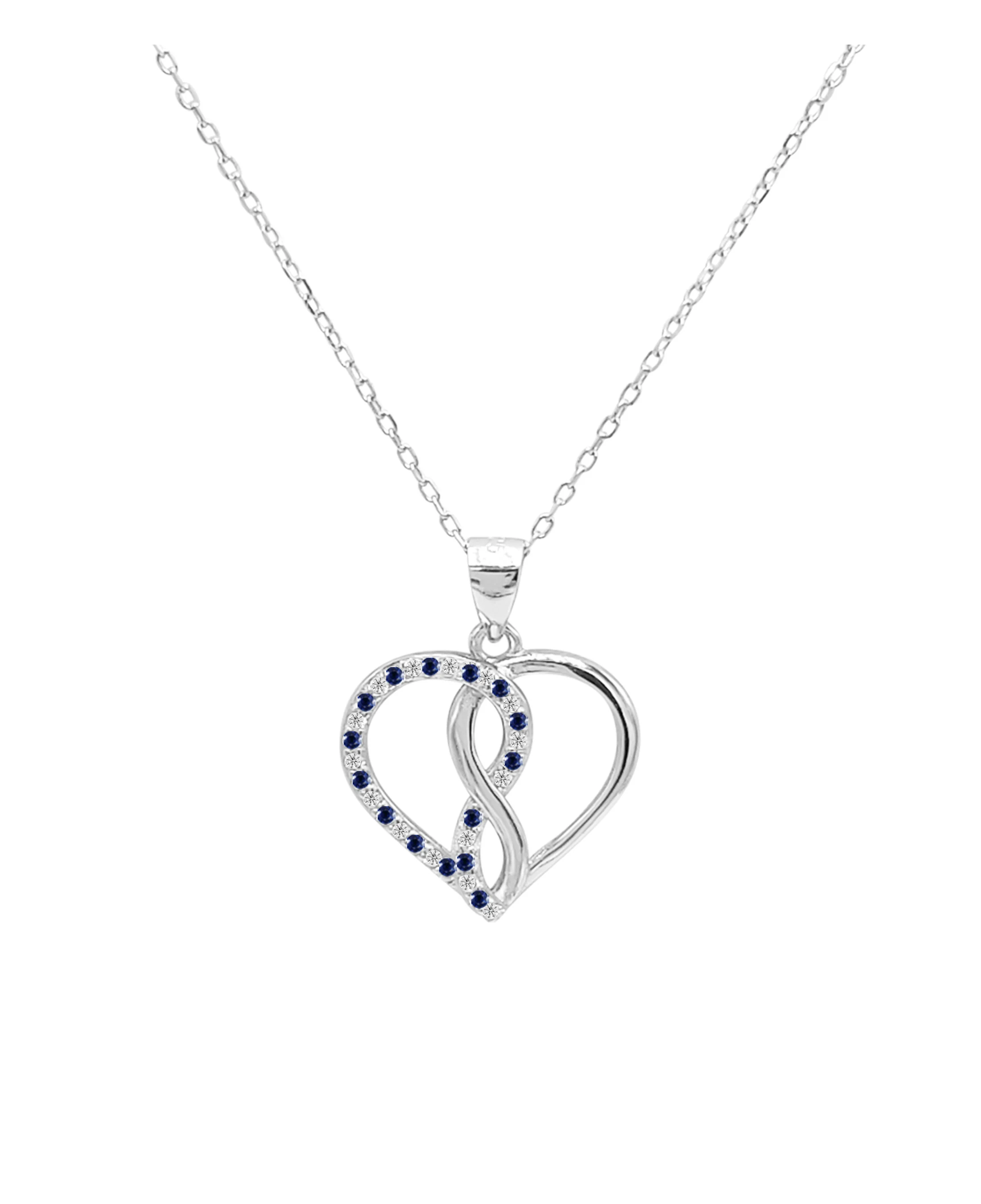 COLLIER EN ARGENT AVEC COEURS ENLACES ET ZIRCONIUM