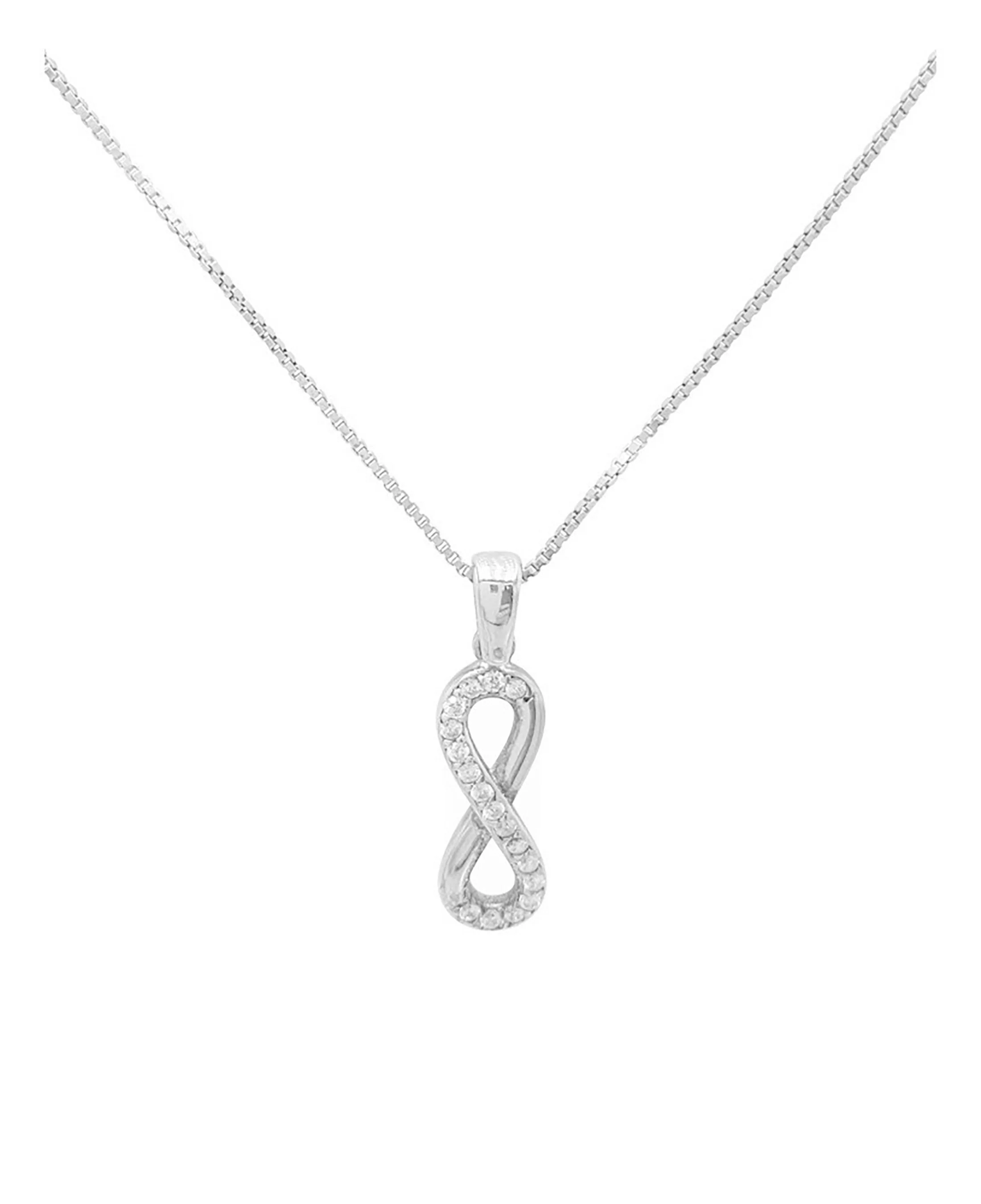 COLLIER EN ARGENT AVEC PENDENTIF INFINI ET PIERRES