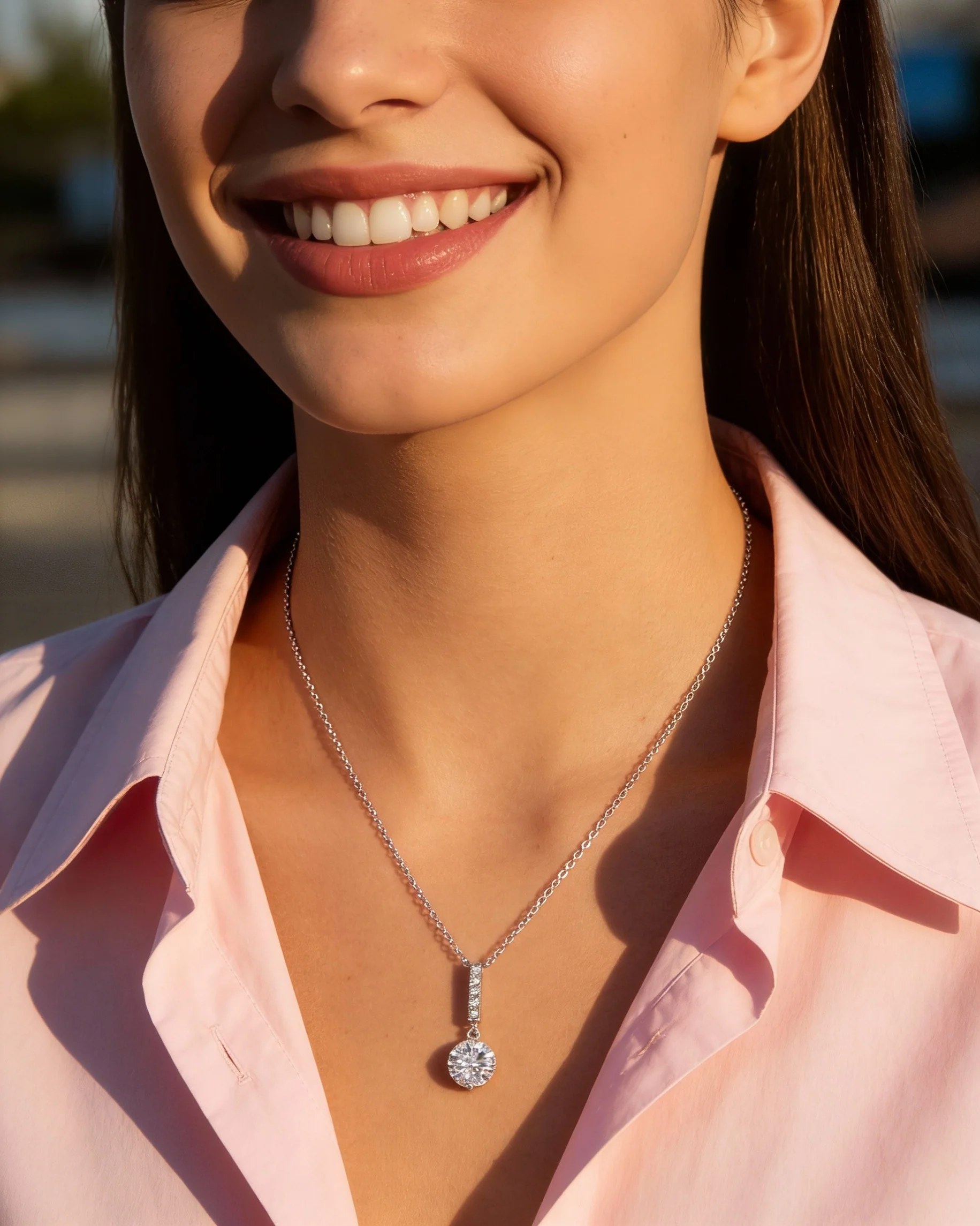 COLLIER EN ARGENT BARRE AVEC PIERRES ET SOLITAIRE - Image 2
