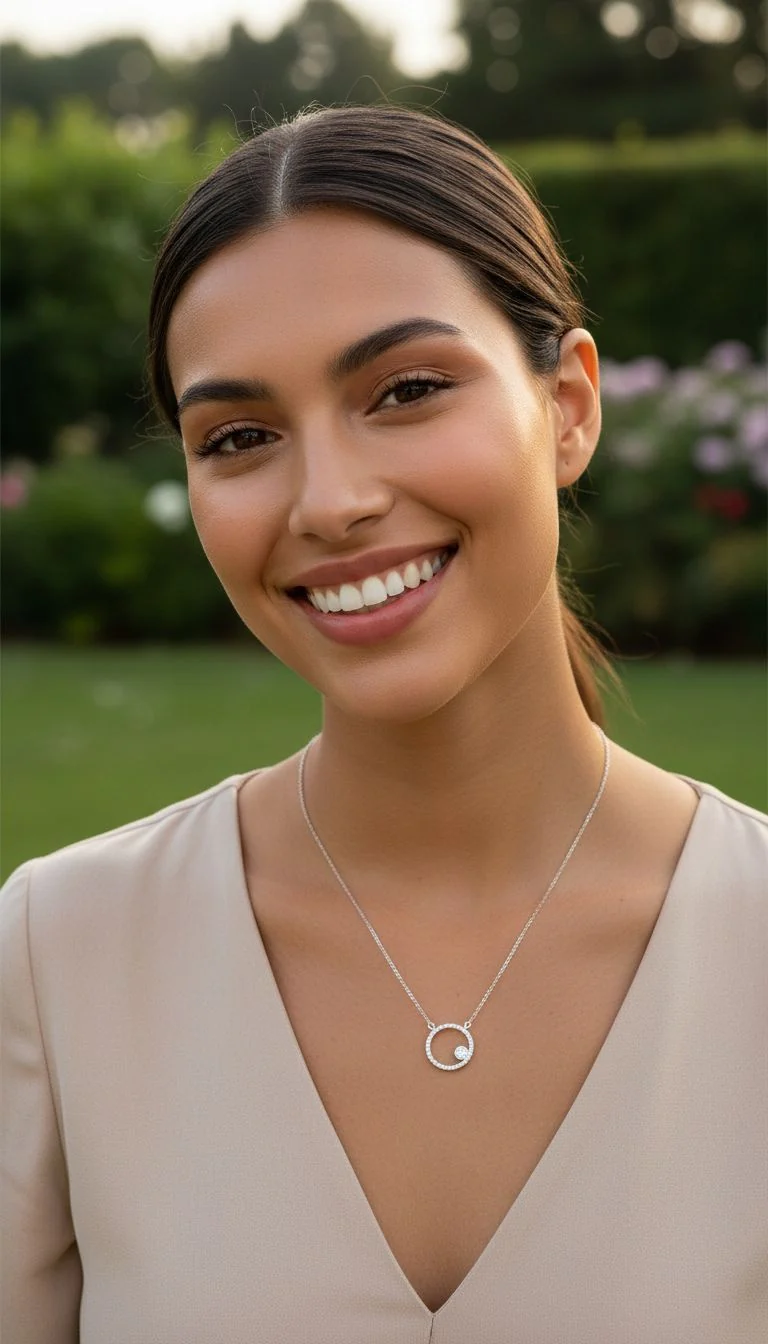 COLLIER EN ARGENT CERCLE AVEC PIERRES ET PETITE FLEUR - Image 2