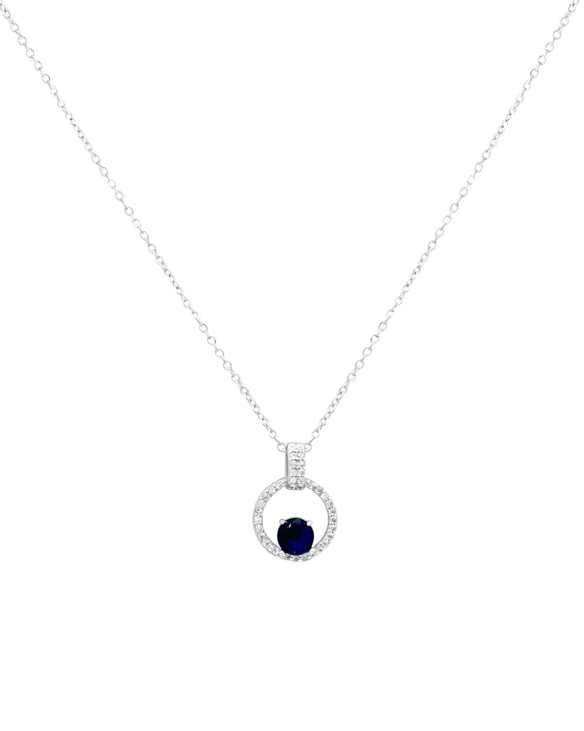 COLLIER EN ARGENT CERCLE AVEC ZIRCONIUM ET SOLITAIRE SAPHIR - Image 3