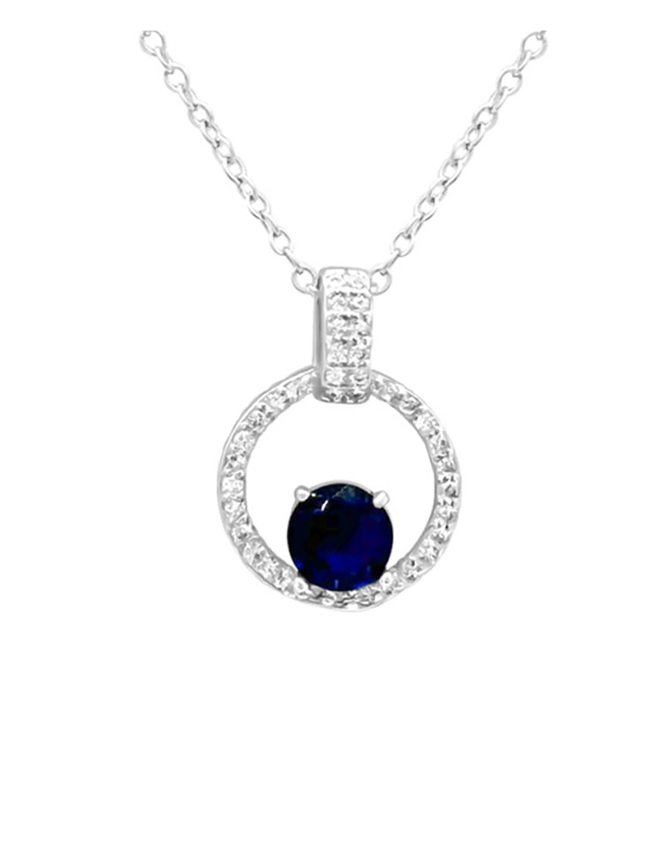 COLLIER EN ARGENT CERCLE AVEC ZIRCONIUM ET SOLITAIRE SAPHIR - Image 4