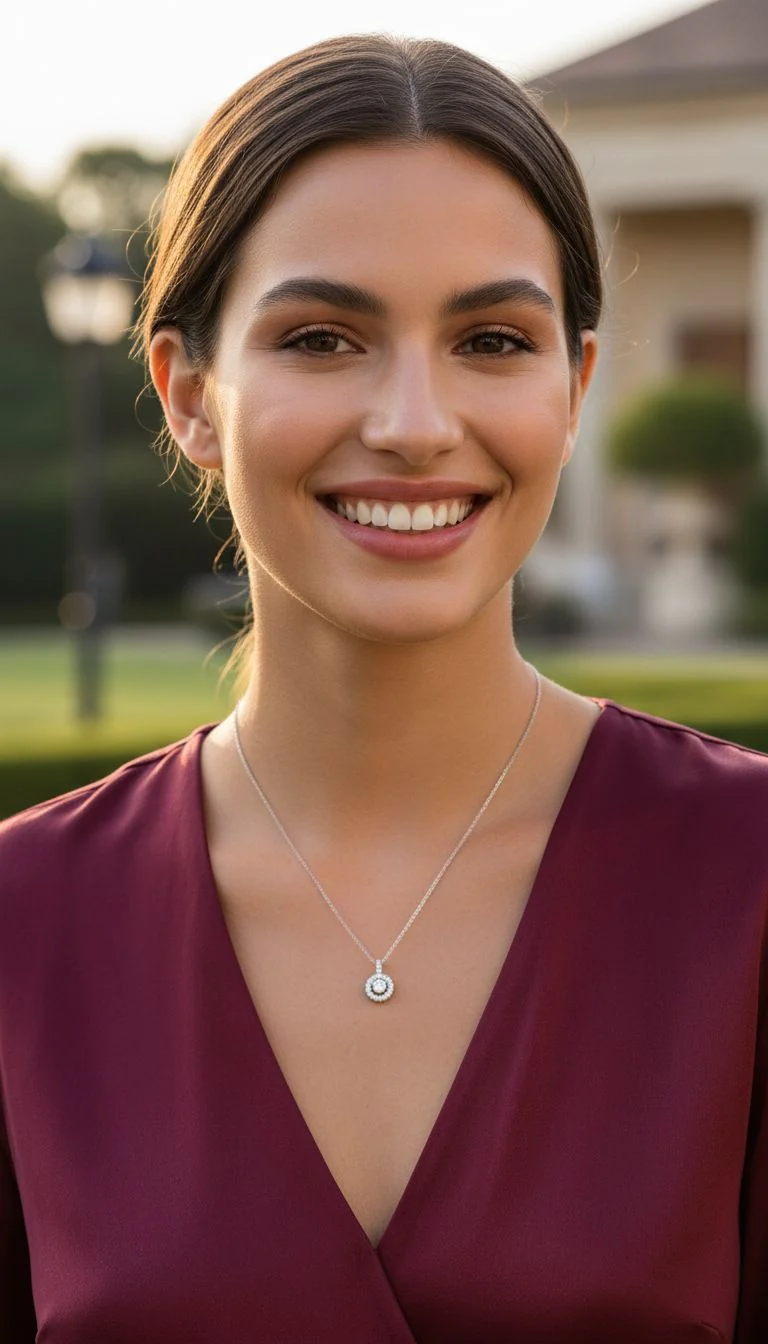 COLLIER EN ARGENT CERCLE SERTI DE PIERRES ET SOLITAIRE - Image 2