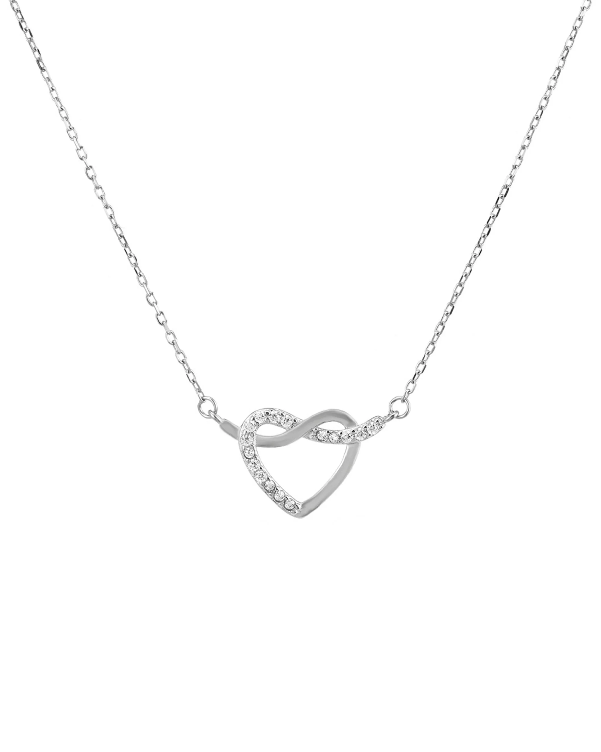 COLLIER EN ARGENT COEUR AVEC NOEUD ET PIERRES