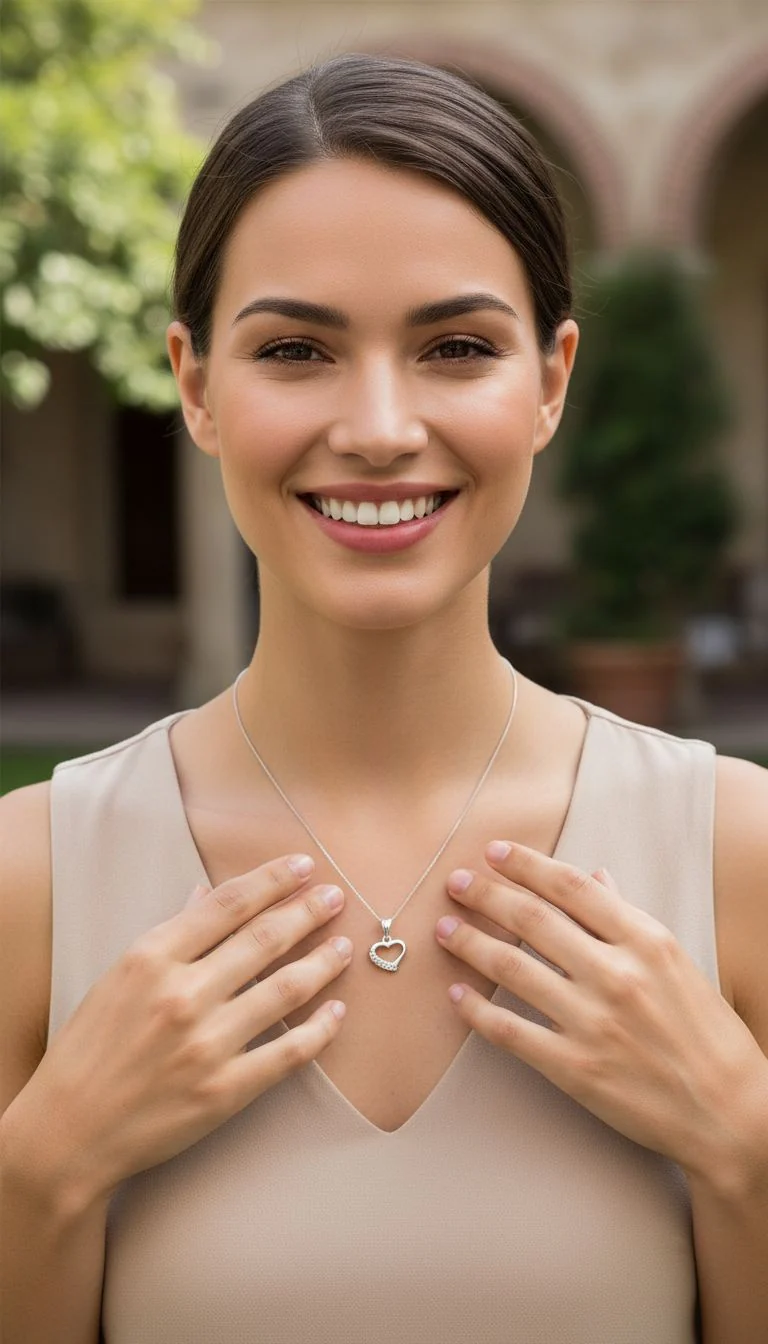 COLLIER EN ARGENT COEUR AVEC PIERRES - Image 2
