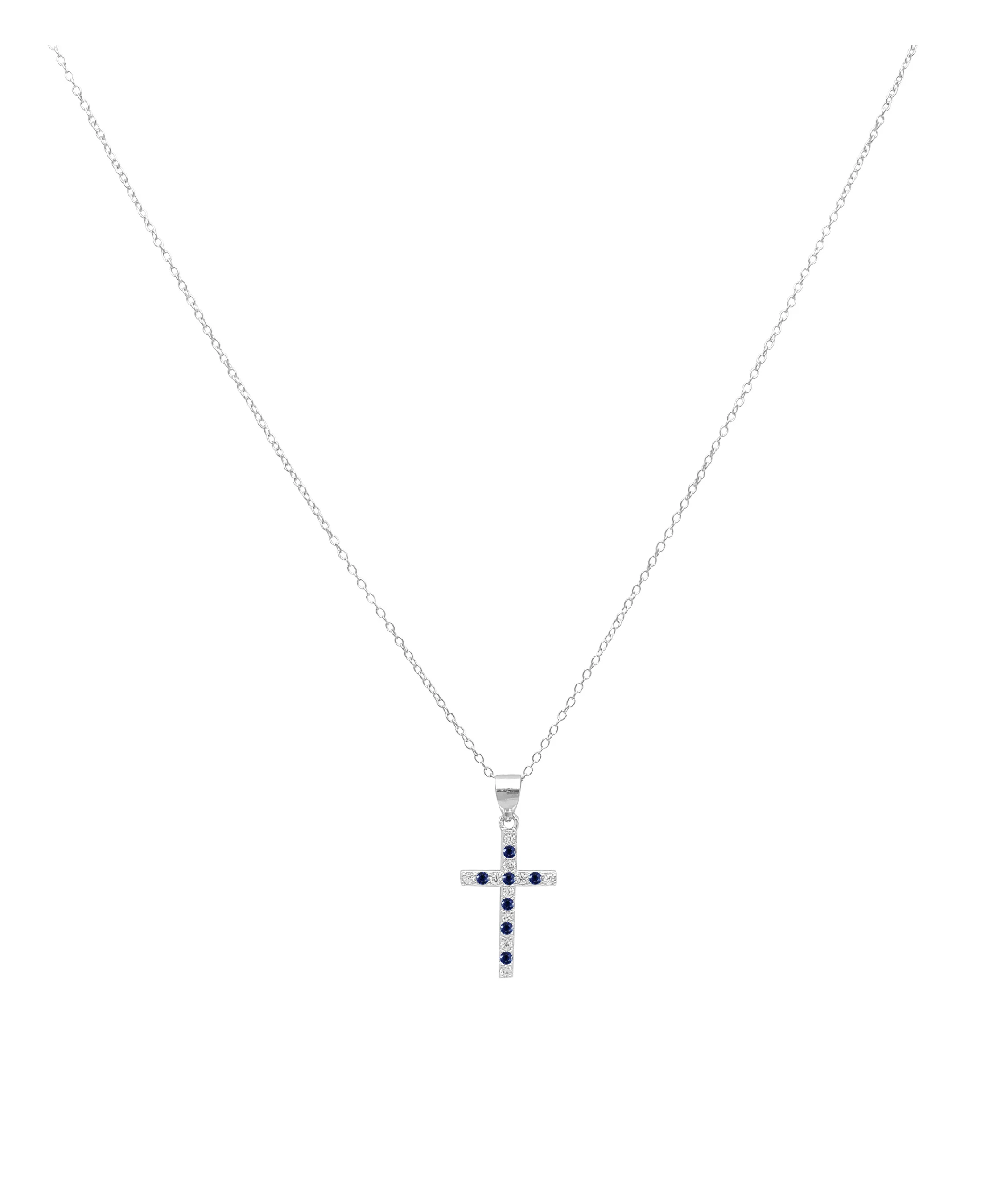 COLLIER EN ARGENT CROIX AVEC PIERRES BLANCHES ET BLEUES - Image 3