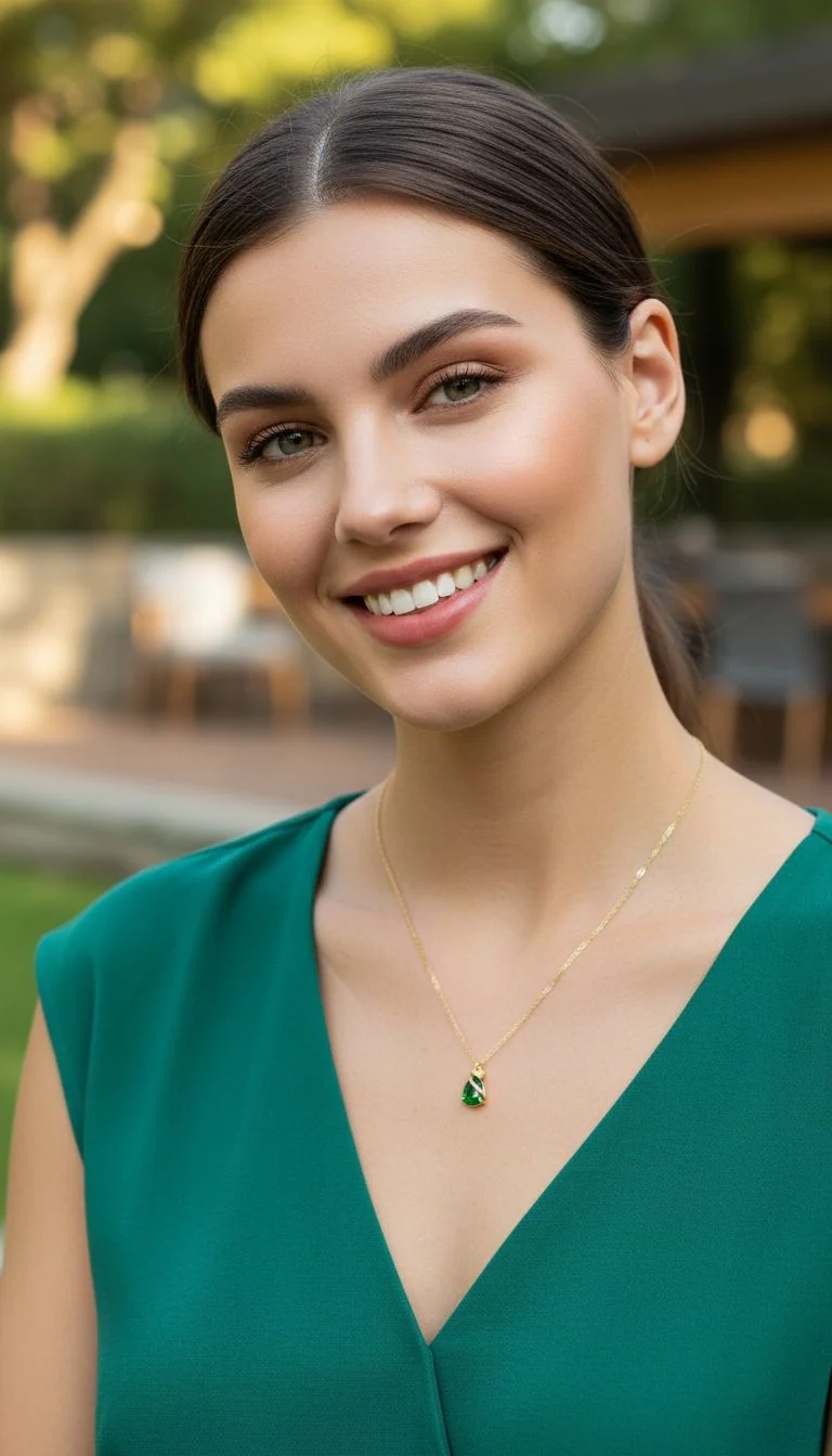 COLLIER EN ARGENT DORE AVEC GOUTTE EMERAUDE ET ZIRCONIUM - Image 2